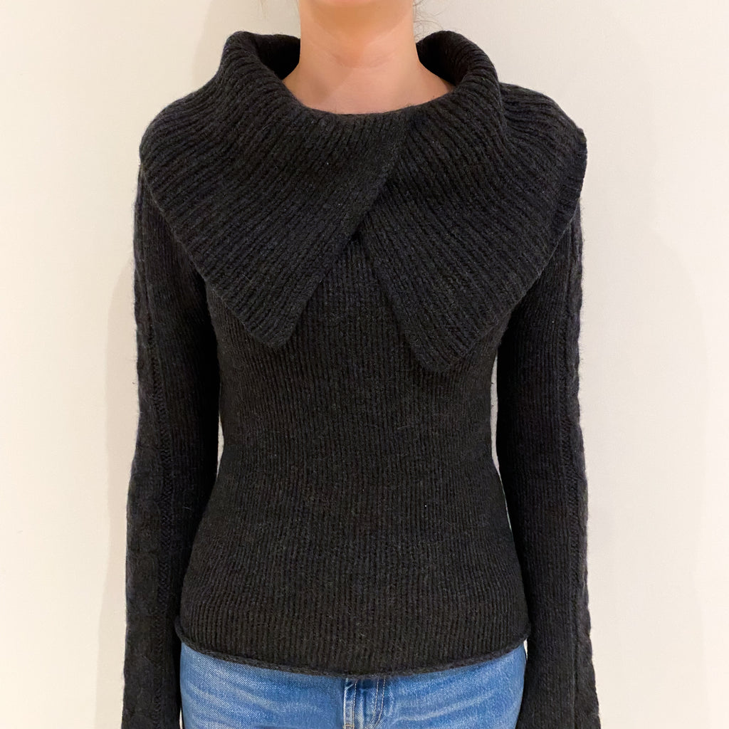 Charcoal Grey Chunky Cashmere Collared Jumper Extra Small