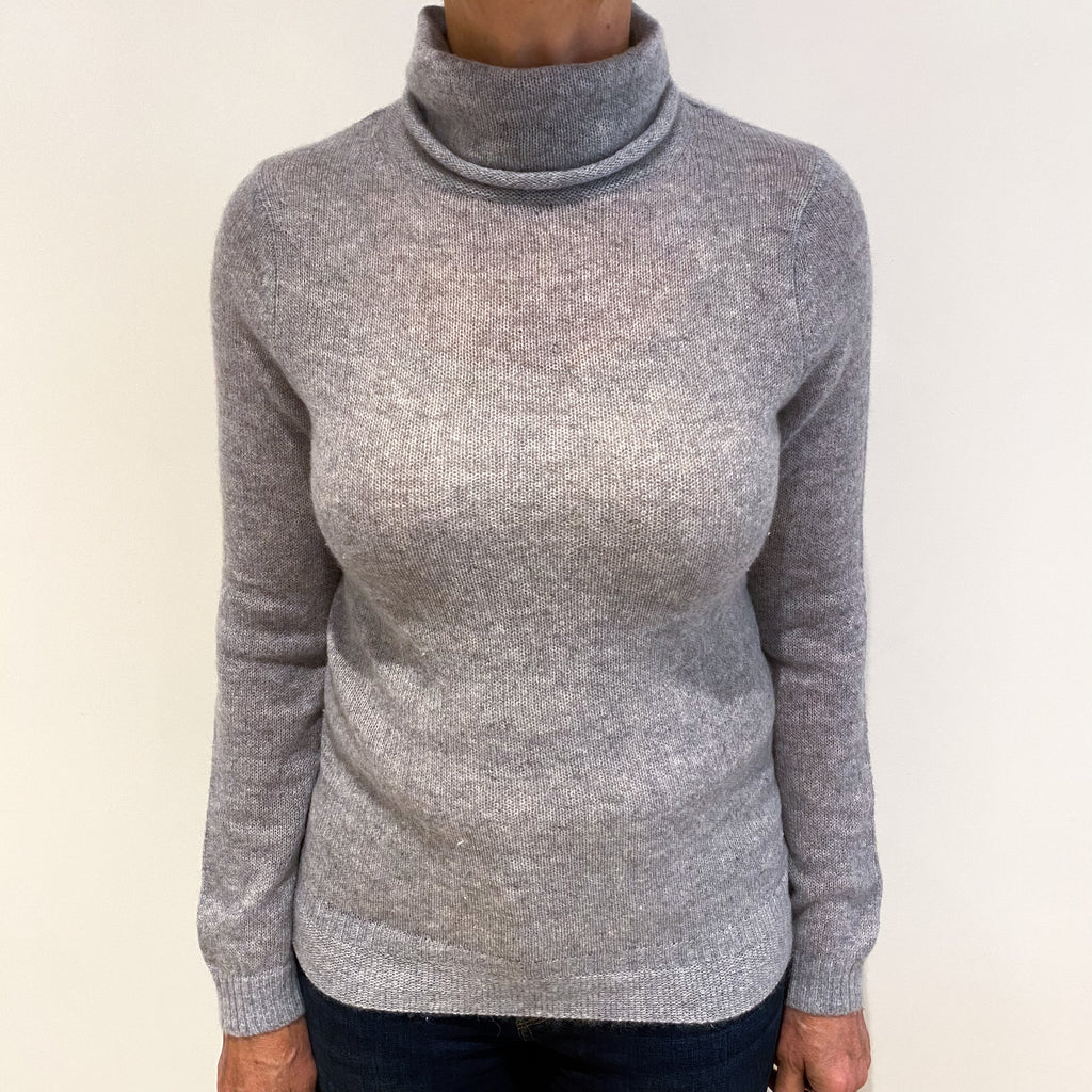 Smoke Grey Cashmere Roll Neck Jumper Medium