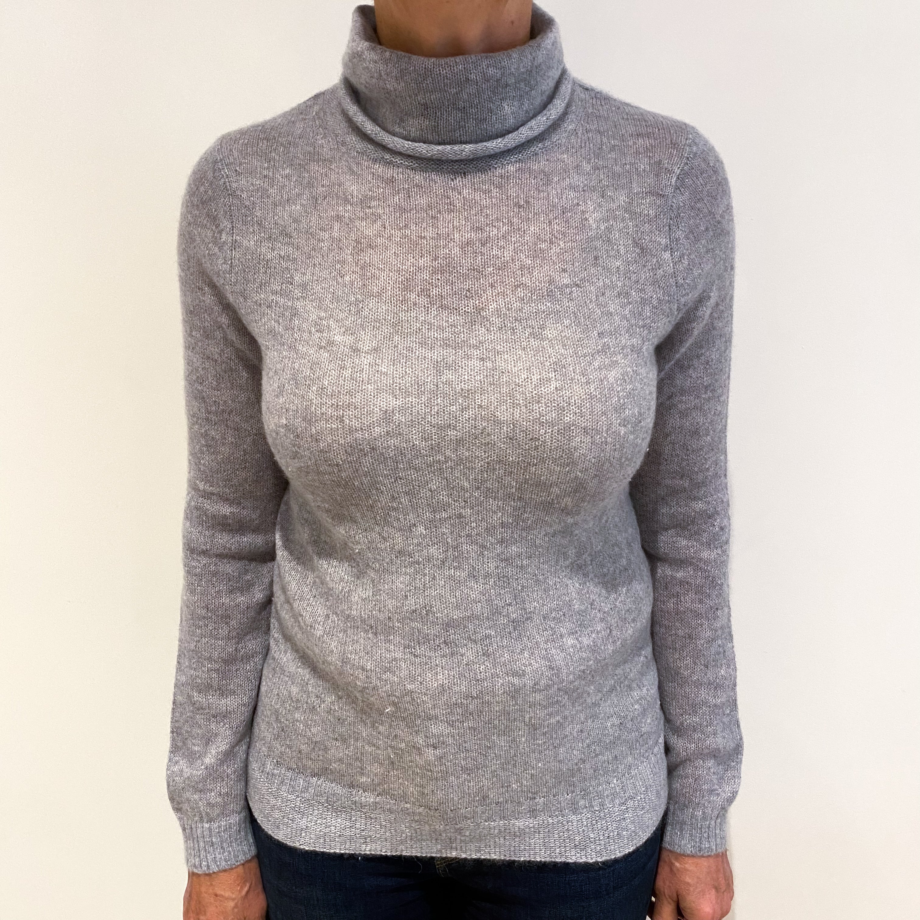 Smoke Grey Cashmere Roll Neck Jumper Medium