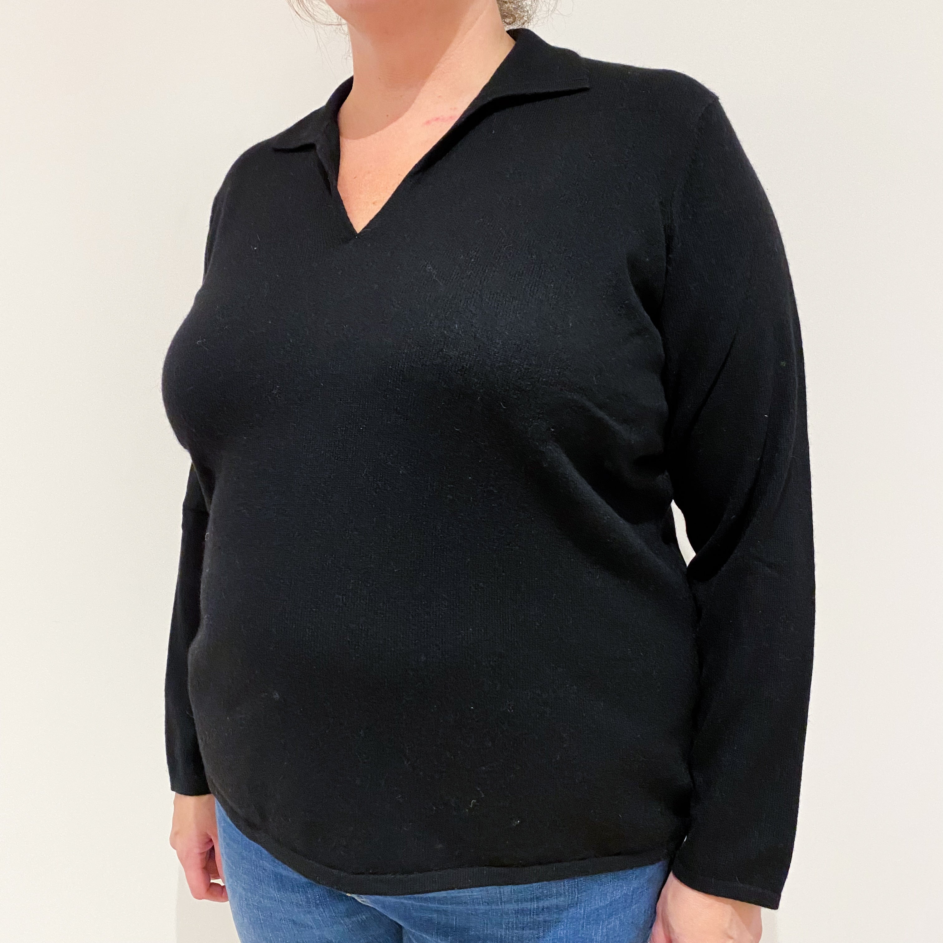 Black Cashmere Collared V-Neck Jumper Extra Large