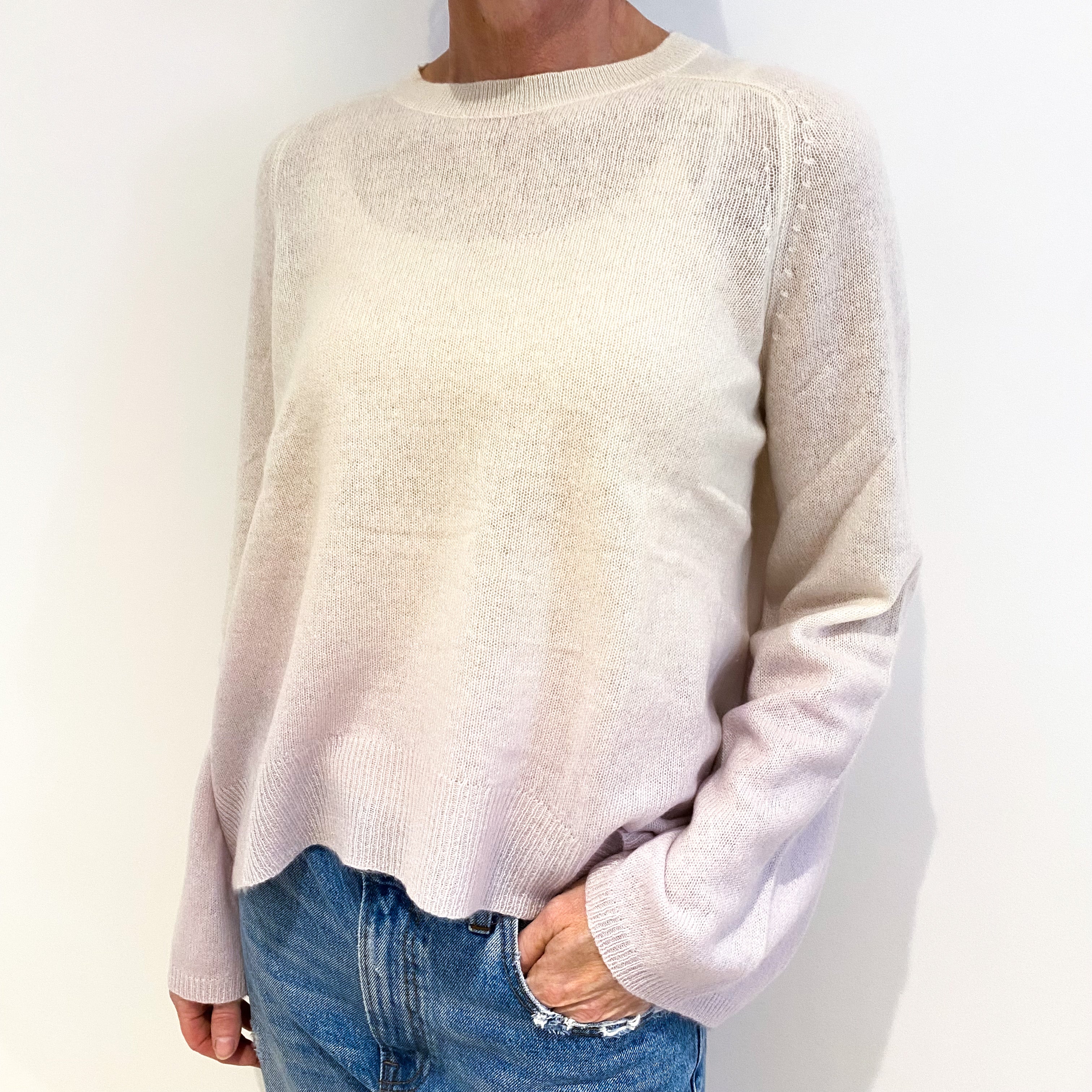 Ivory Pale Purple Ombré Cashmere Crew Neck Jumper Small