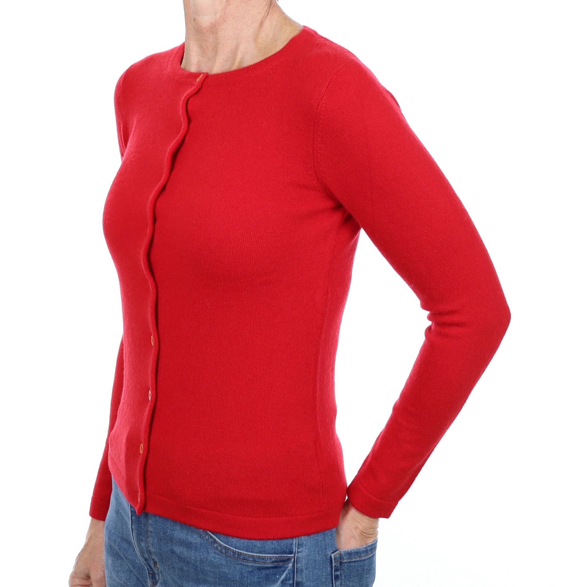 New Scarlet Red Cashmere Crew Neck Cardigan Small