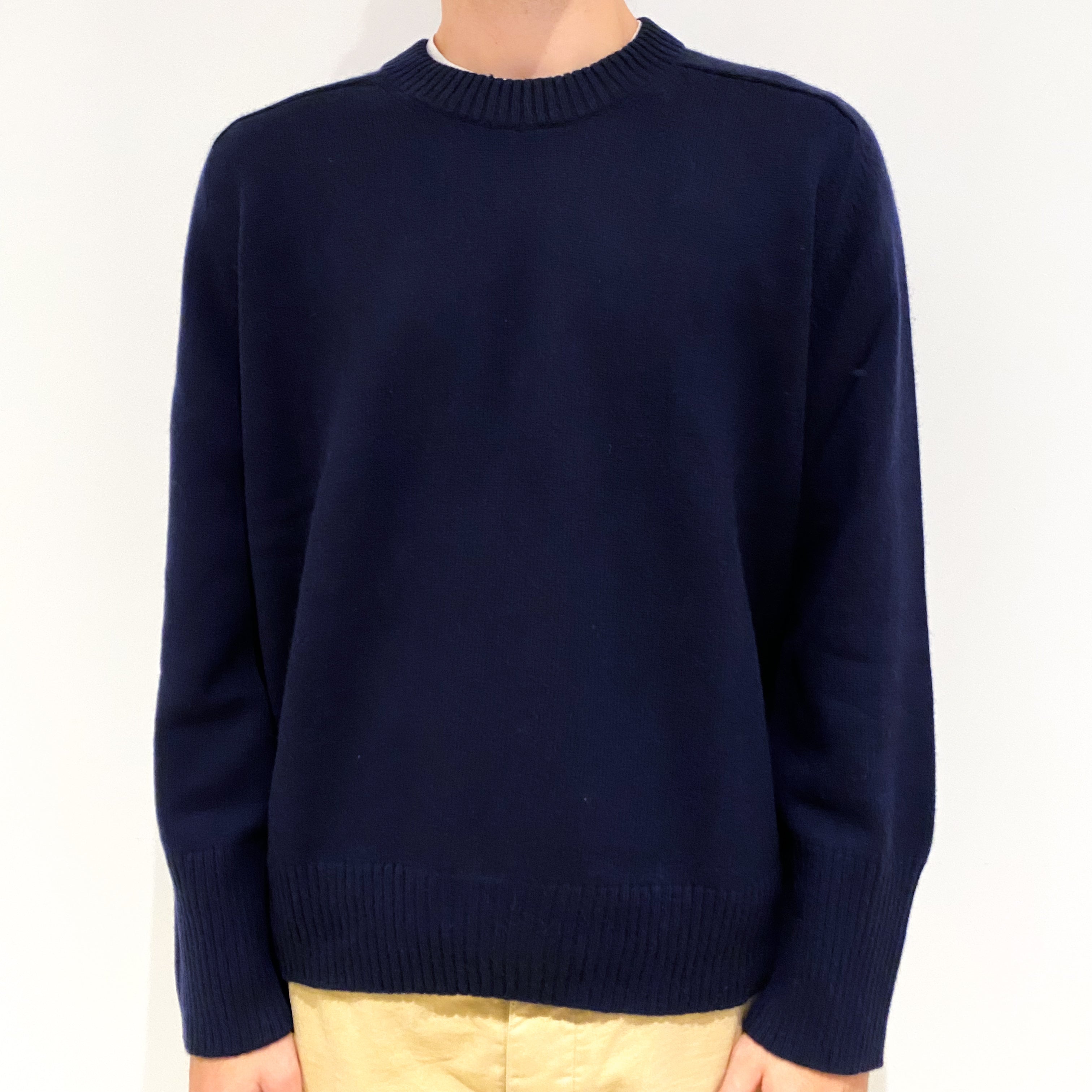 Men's Cos Navy Blue Cashmere Crew Neck Jumper Large