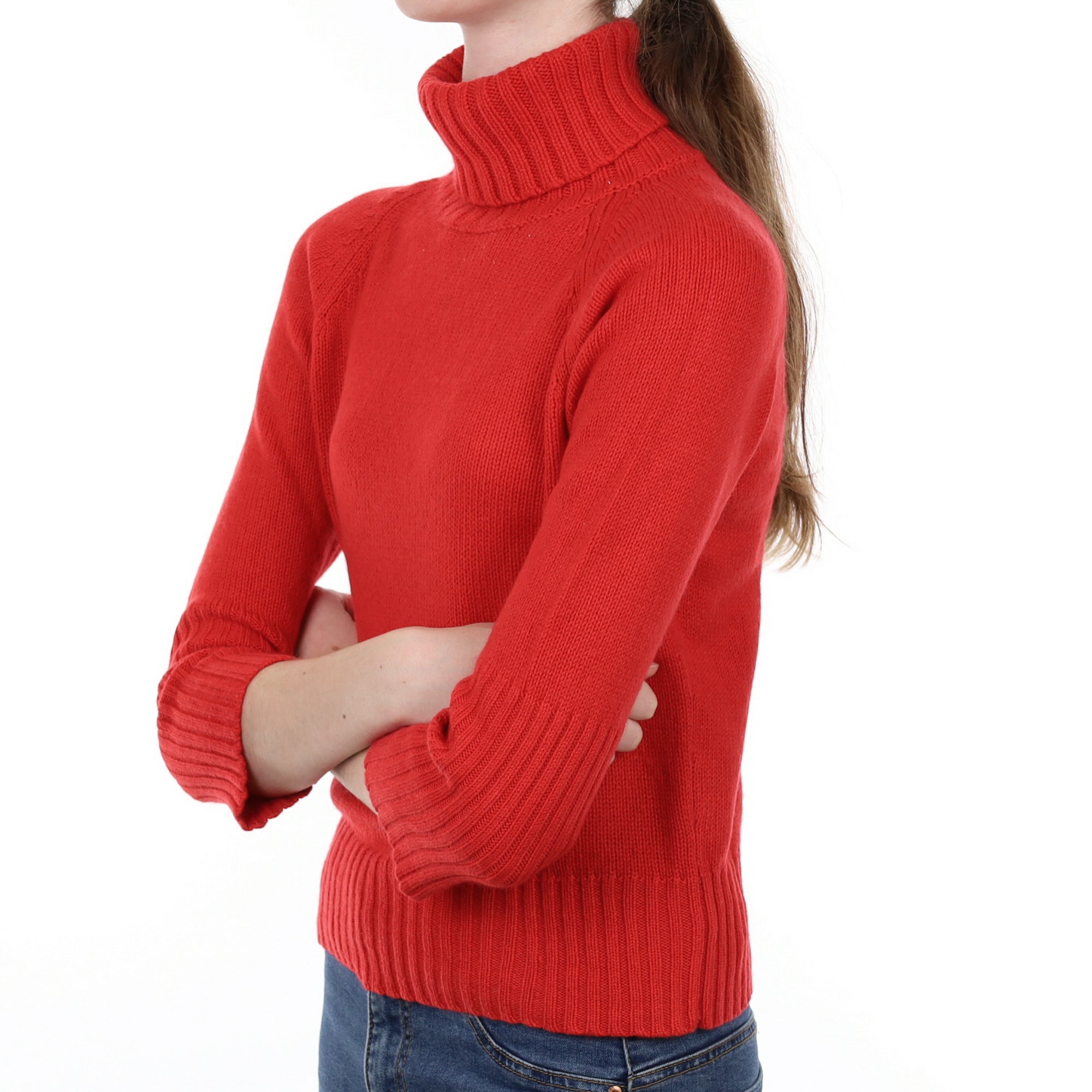 Scarlet Red Cashmere Polo Neck Jumper Extra Small