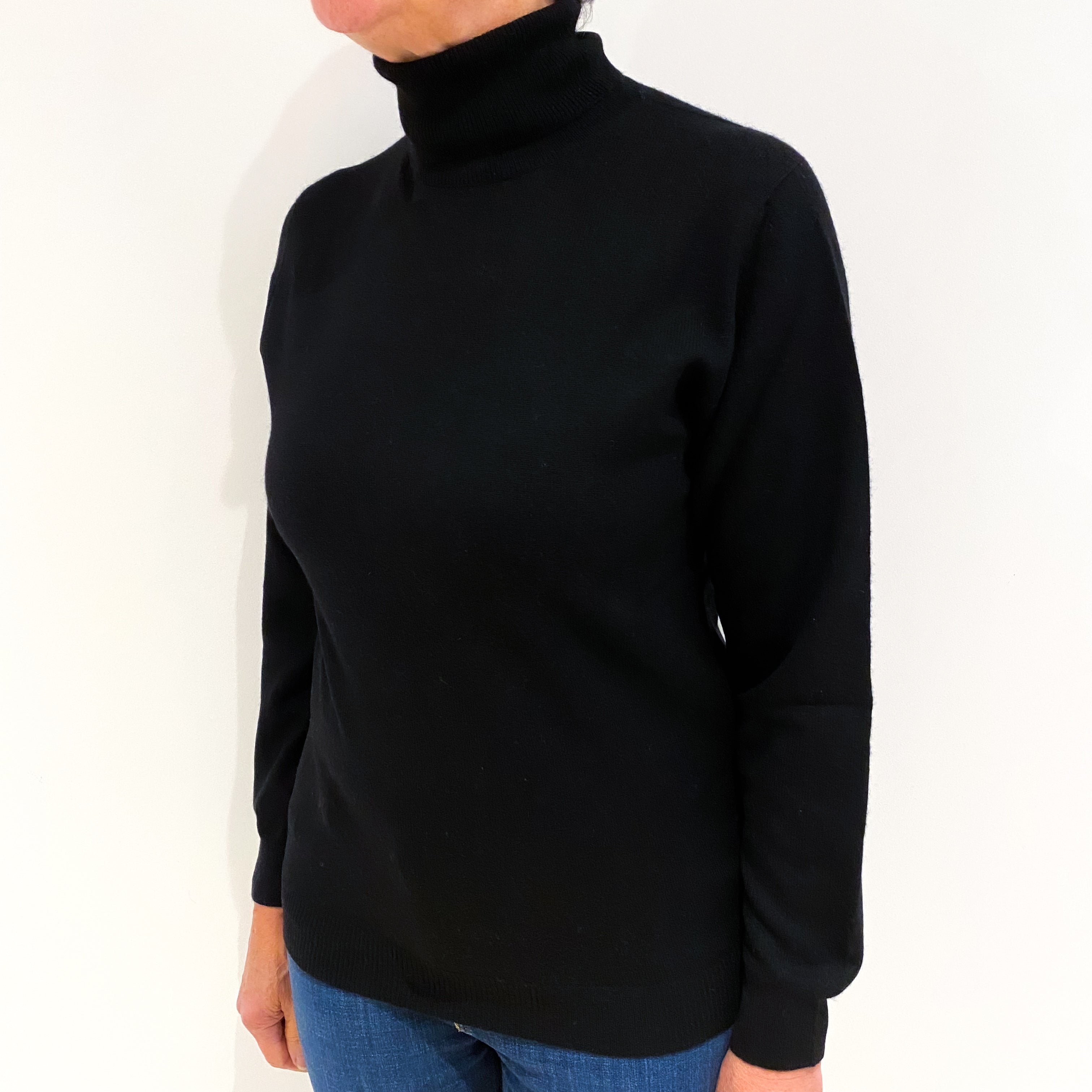 Black Cashmere Polo Neck Jumper Medium