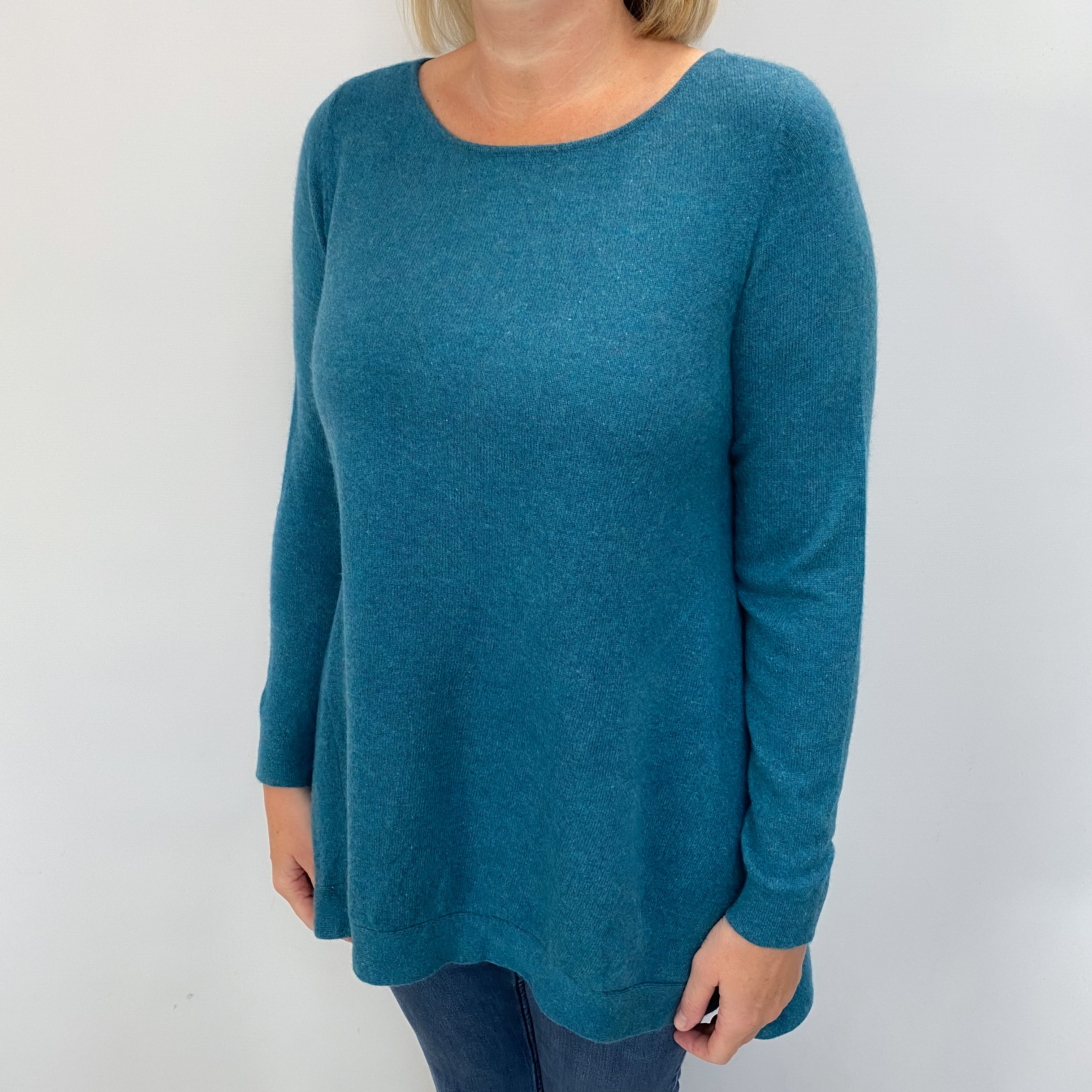 Muted Aqua Cashmere Crew Neck A Line Jumper Large