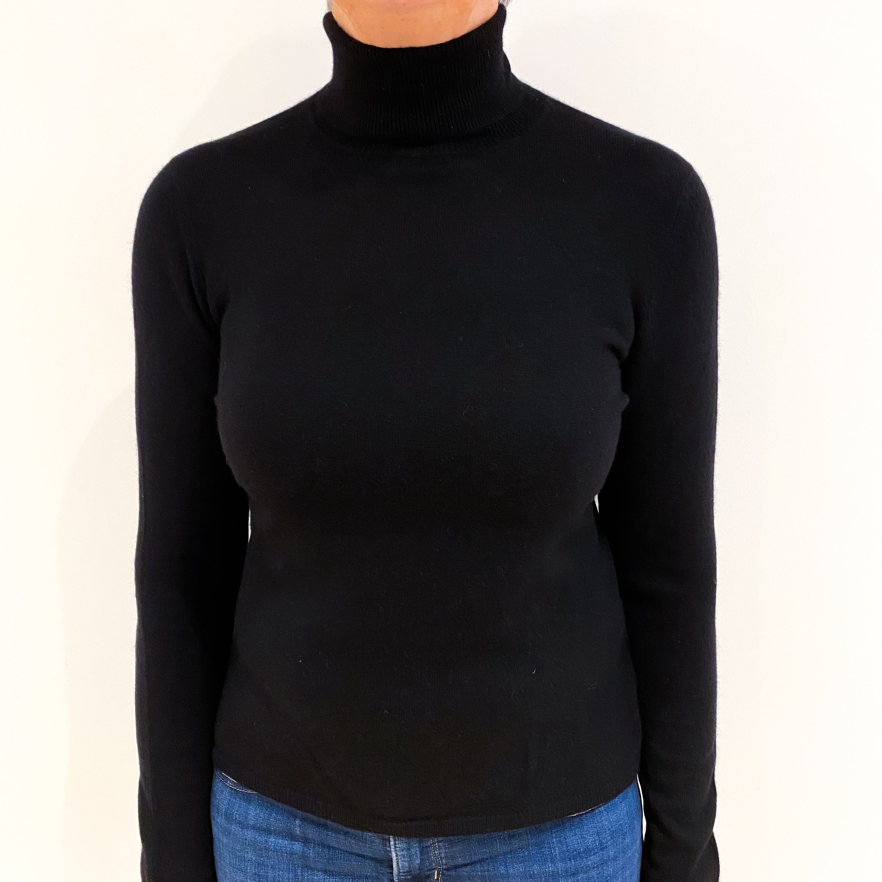 Black Cashmere Polo Neck Jumper Medium