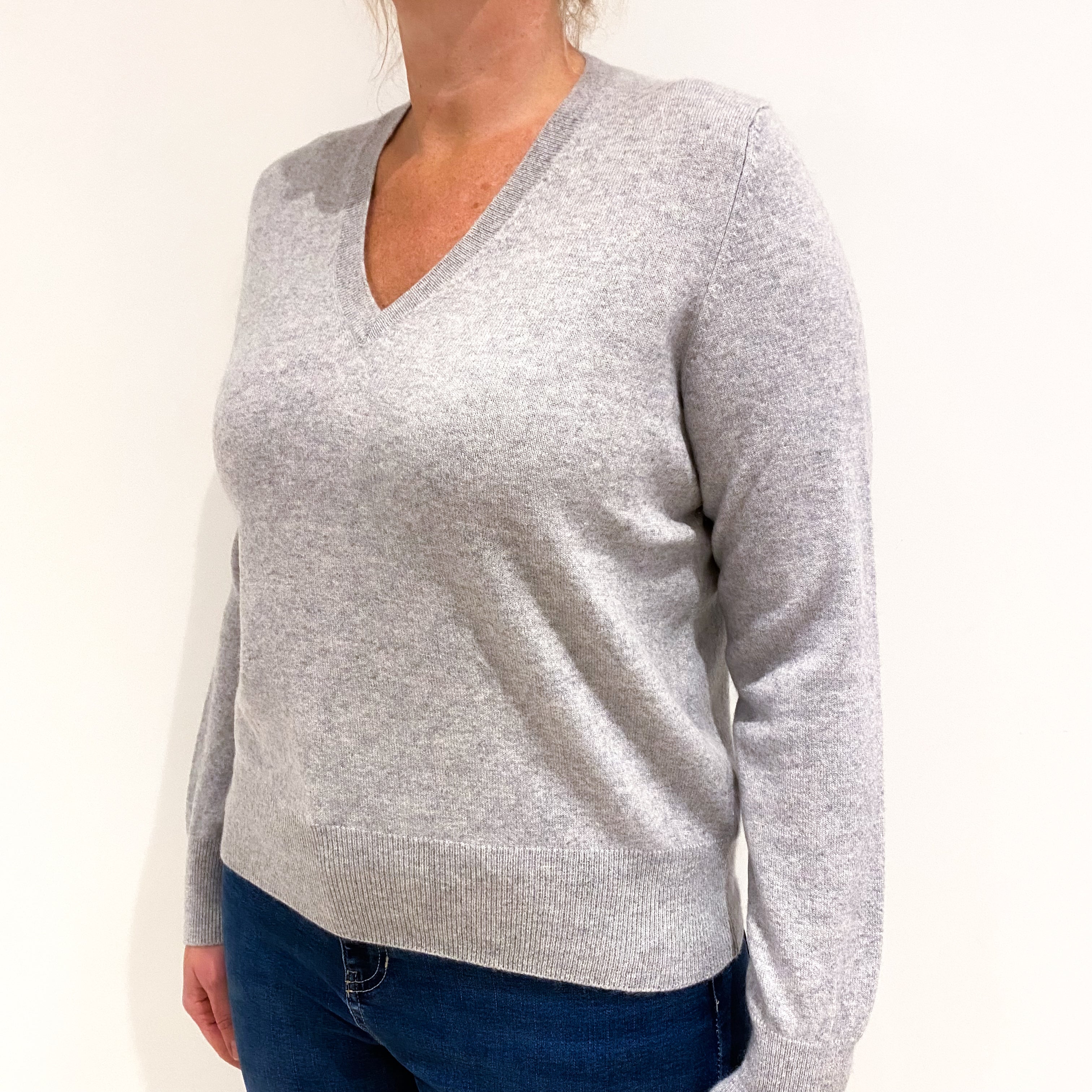 Smoke Grey Cashmere V-Neck Jumper Large