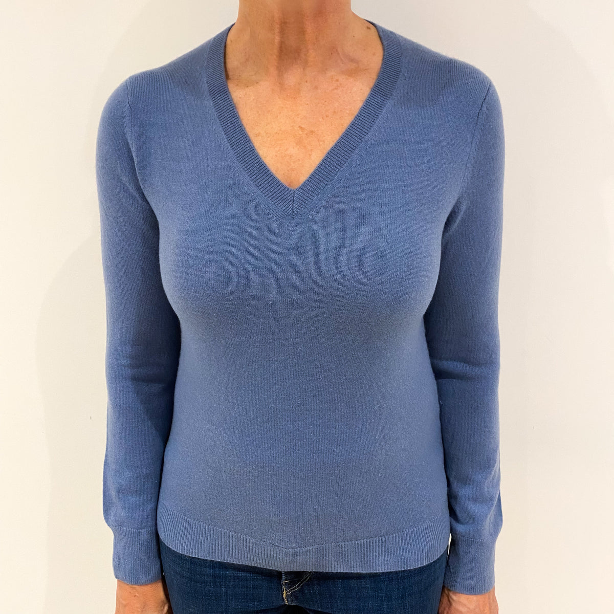 Airforce Blue Cashmere V Neck Jumper Medium