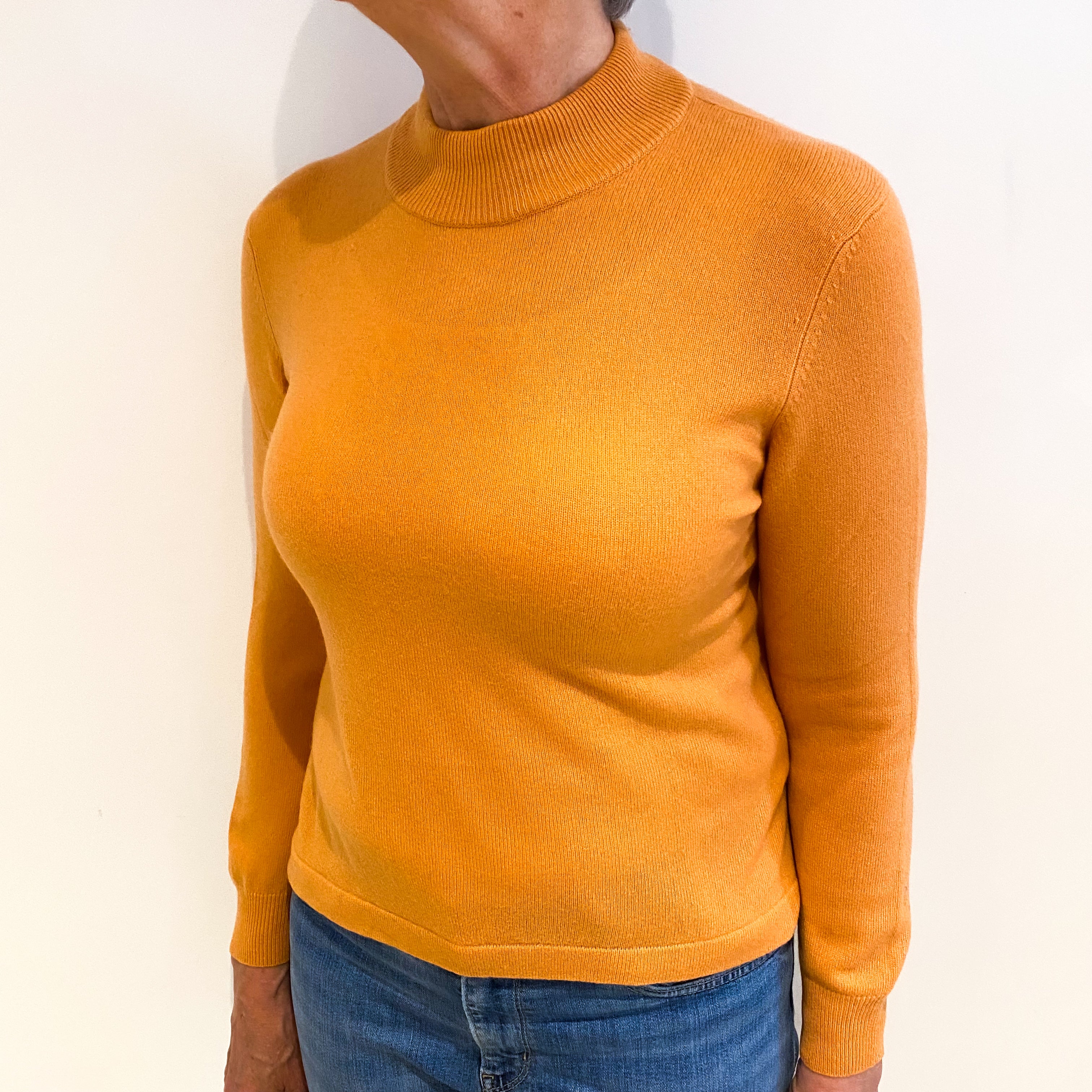 Tangerine Orange Cashmere Turtle Neck Jumper Medium