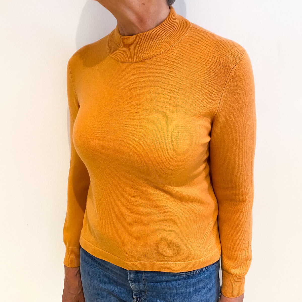 Tangerine Orange Cashmere Turtle Neck Jumper Medium
