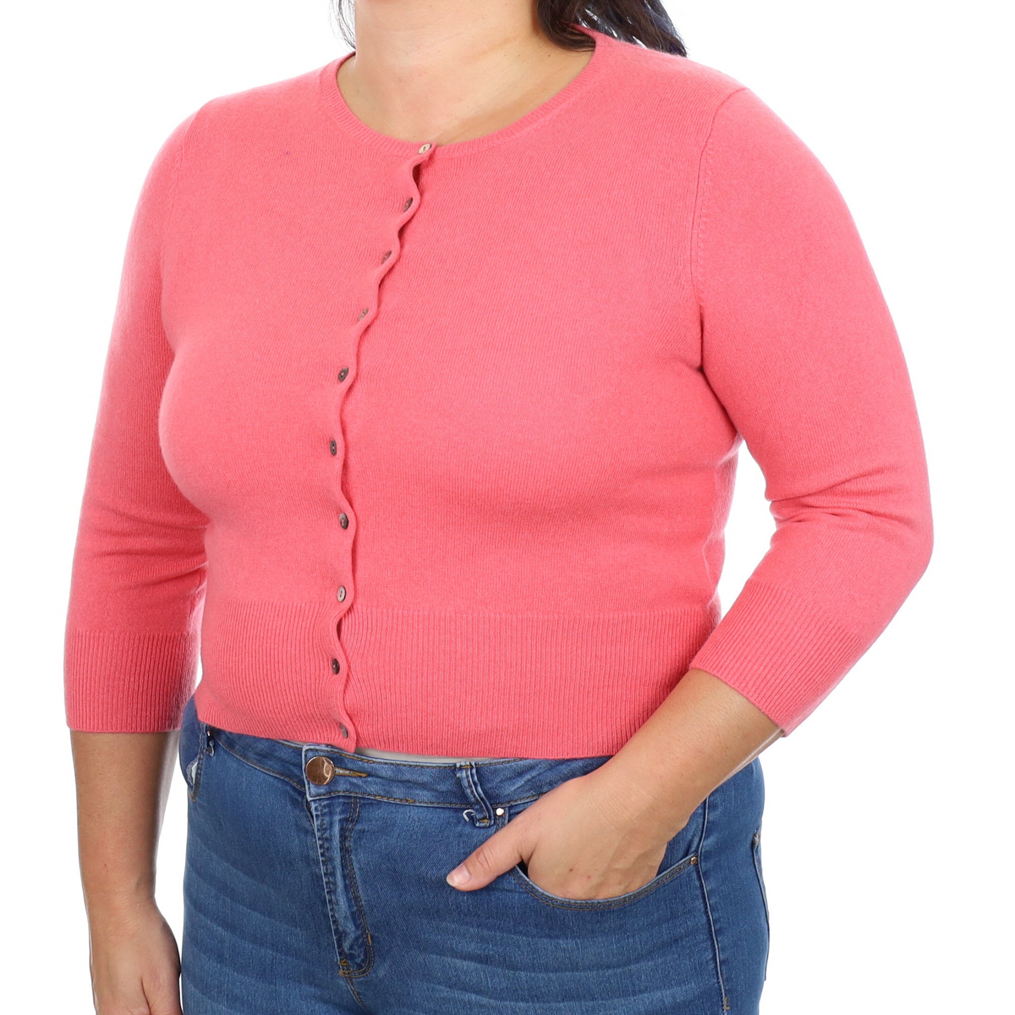 Flamingo Pink Cashmere Crew Neck Cardigan Large