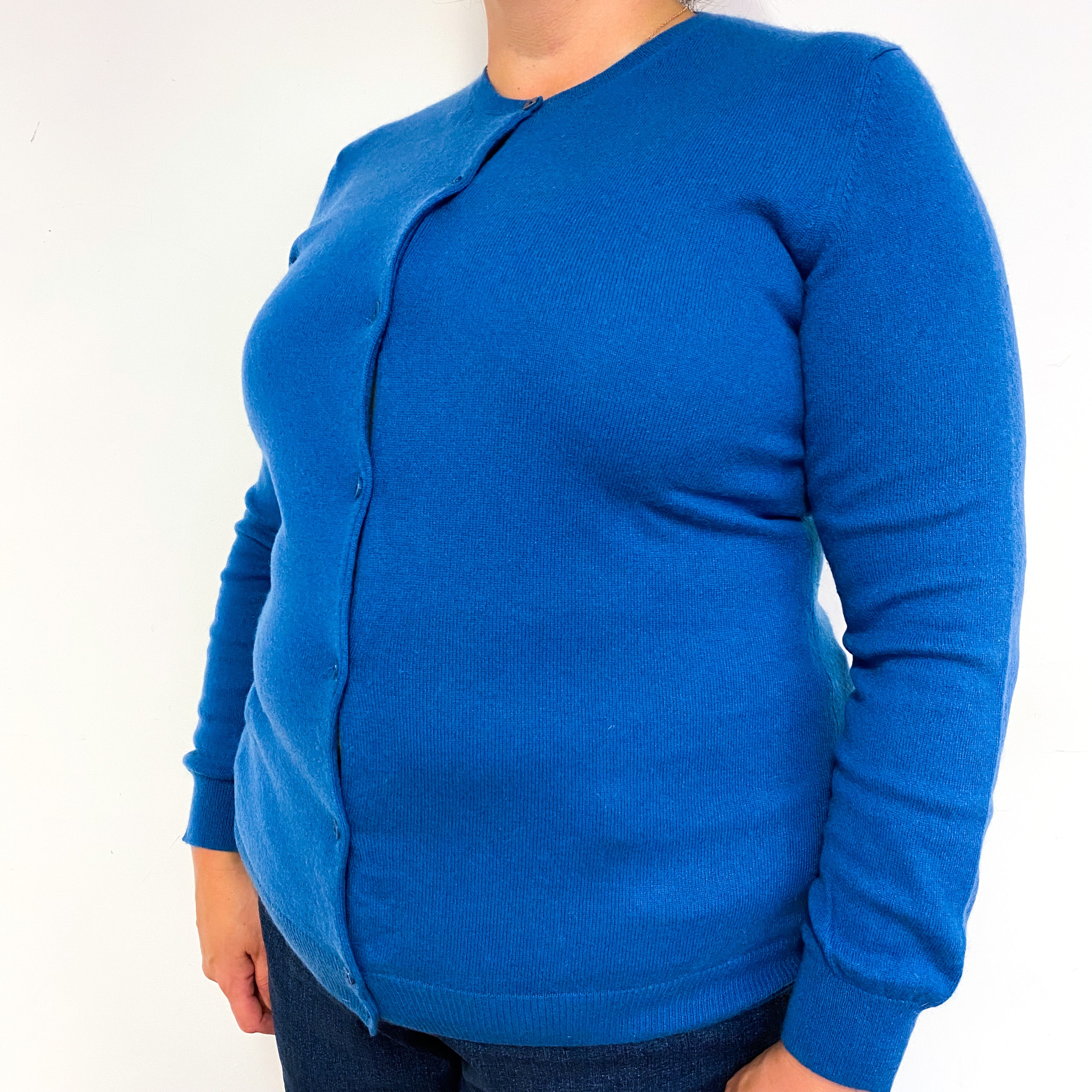 Peacock Blue Cashmere Crew Neck Cardigan Extra Large
