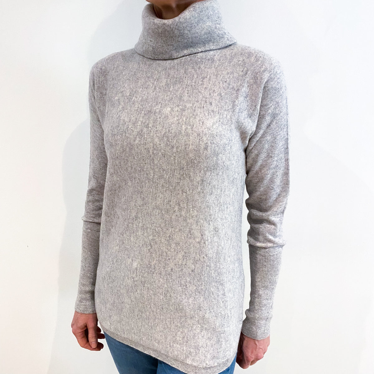Mist Grey Cashmere Batwing Polo Neck Jumper Small