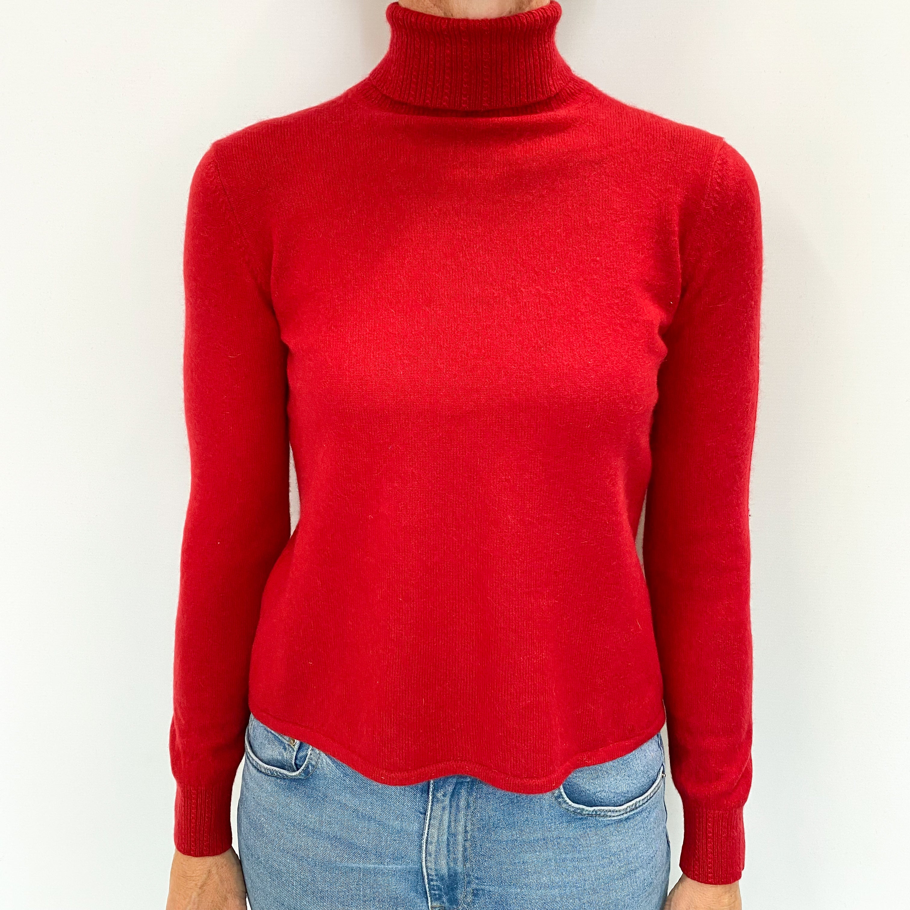 Post Box Red Cashmere Polo Neck Jumper Small