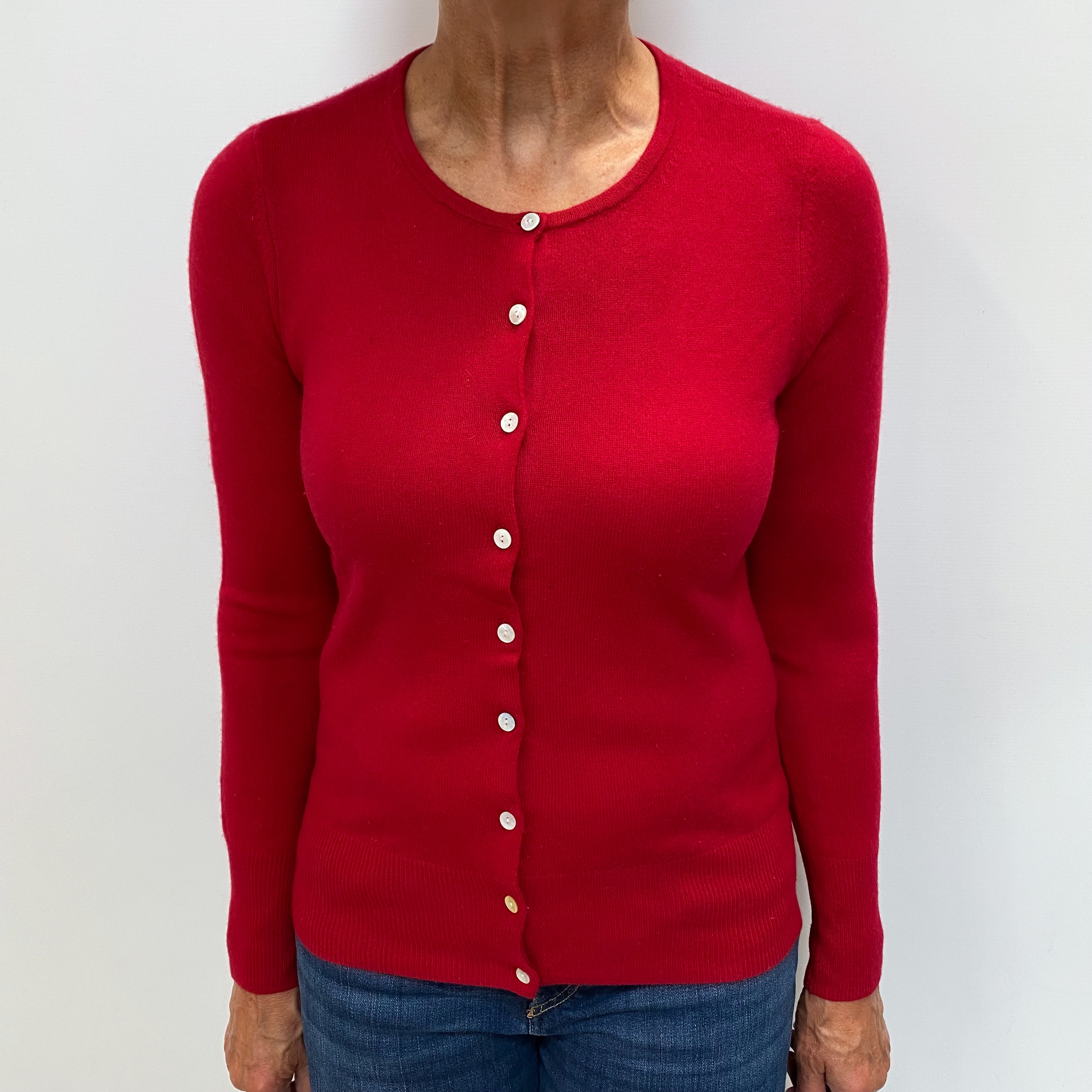 Berry Red Cashmere Crew Cardigan Medium