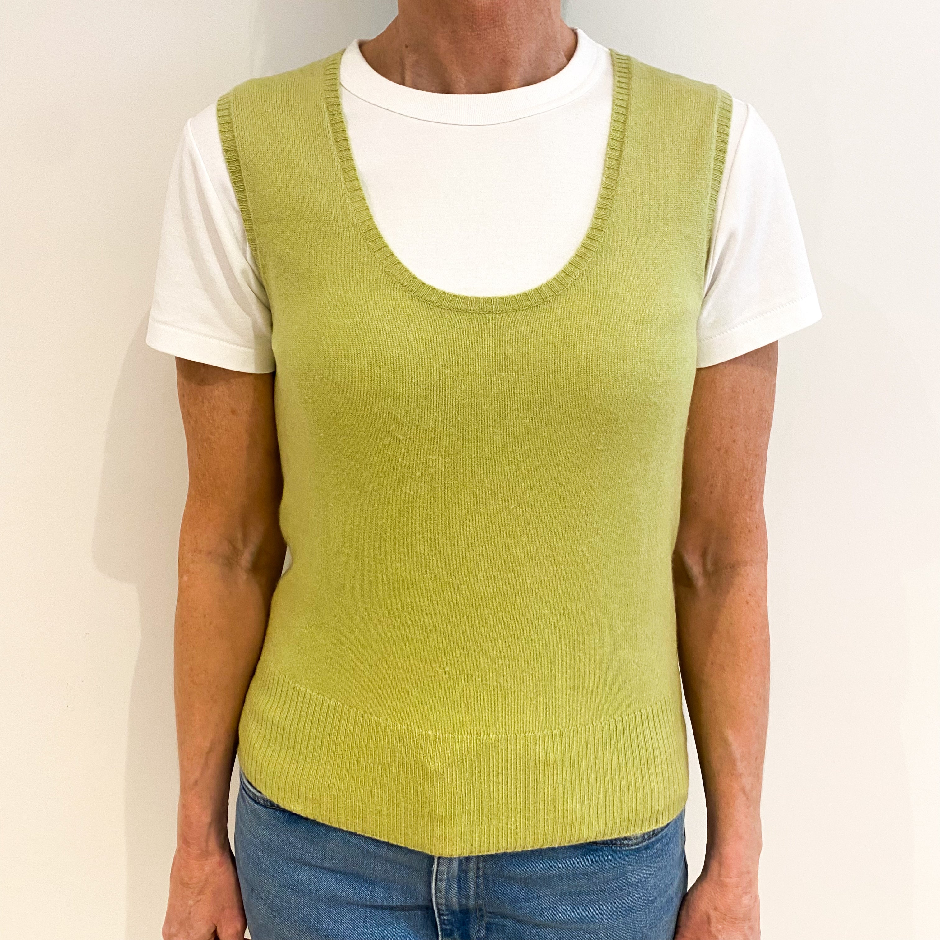 Lime Green Cashmere Scoop Neck Sleeveless Jumper Small