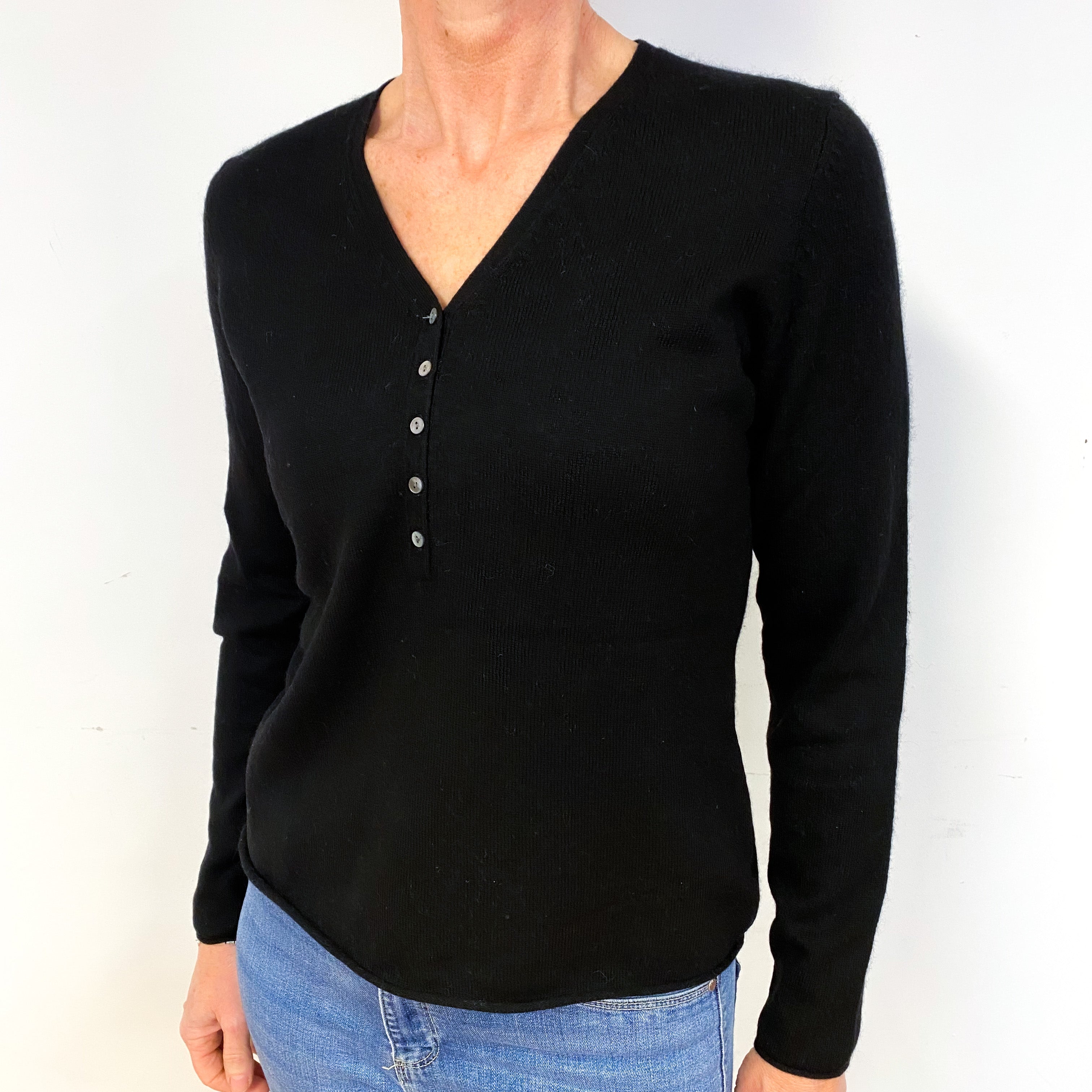 Black Cashmere V-Neck Jumper Medium