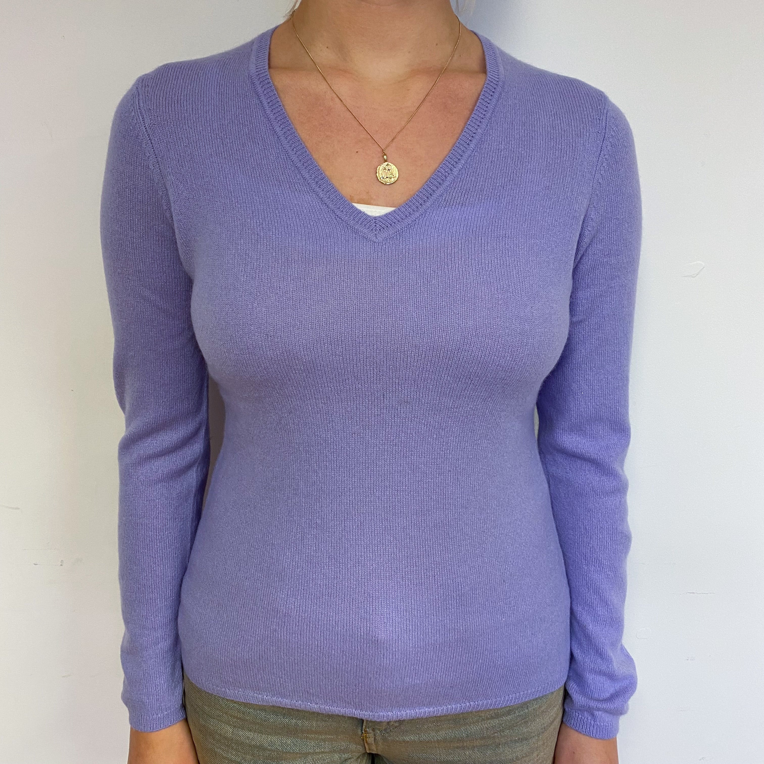 Lavender Purple Cashmere V-Neck Jumper Small
