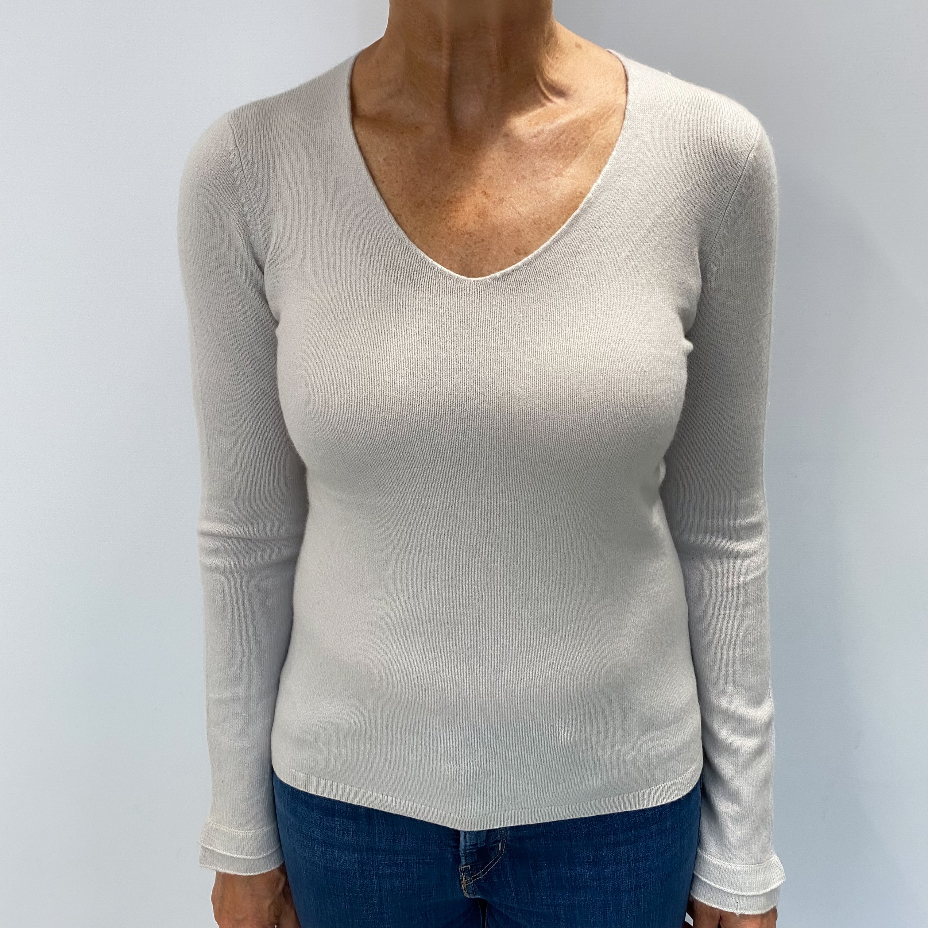 Frost Grey Cashmere V Neck Jumper Medium
