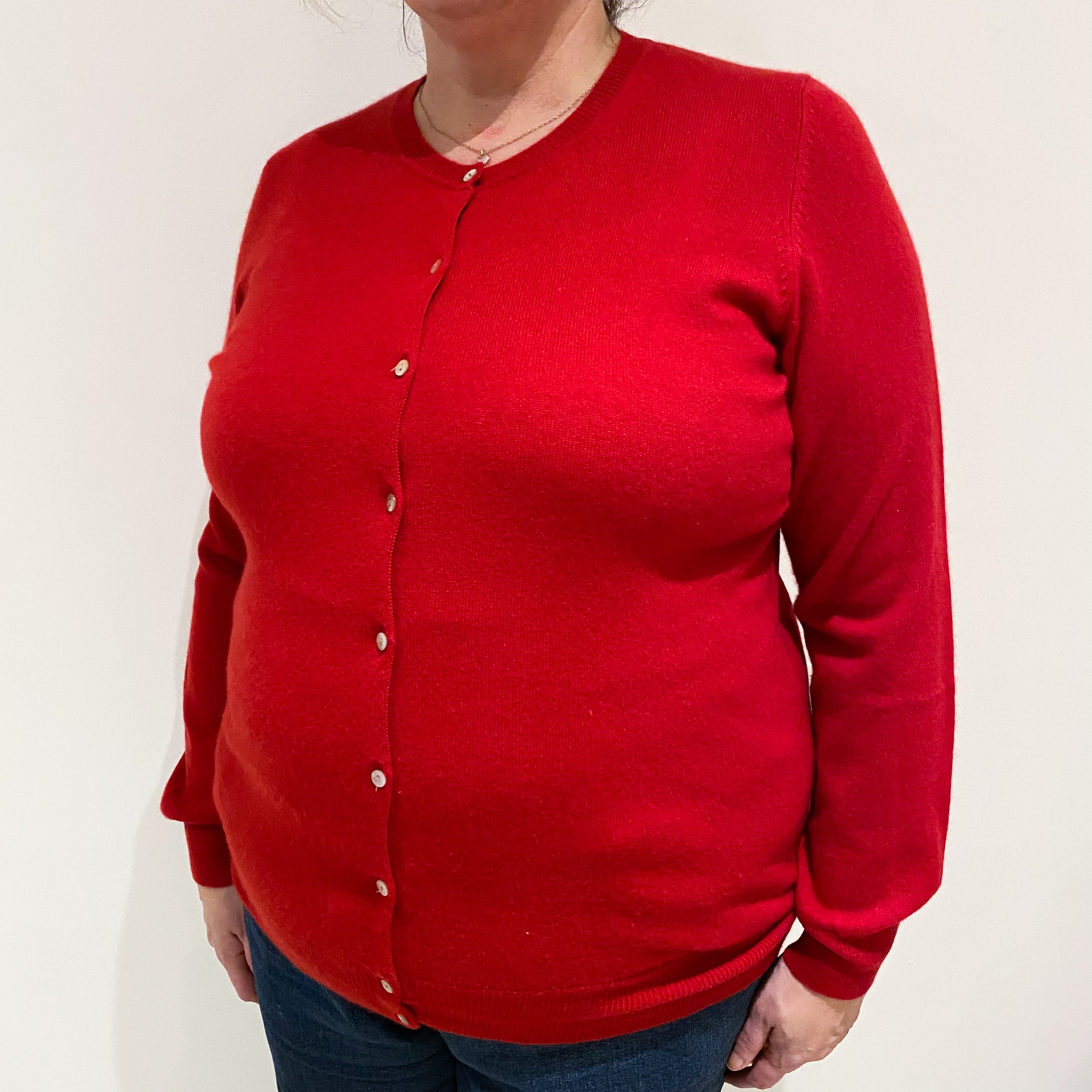 Post Box Red Cashmere Crew Neck Cardigan Extra Large