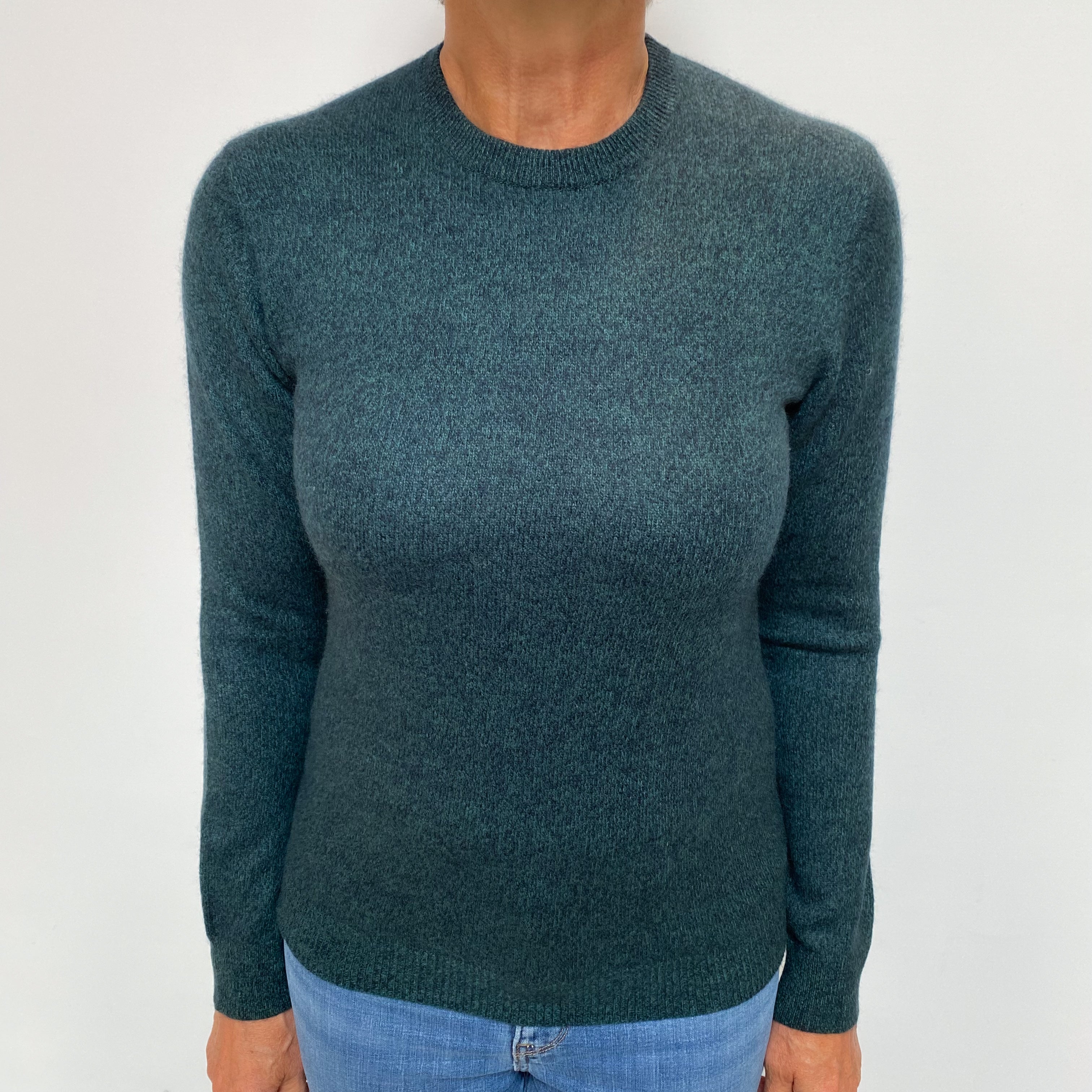 Forest Green Marl Cashmere Crew Neck Jumper Medium