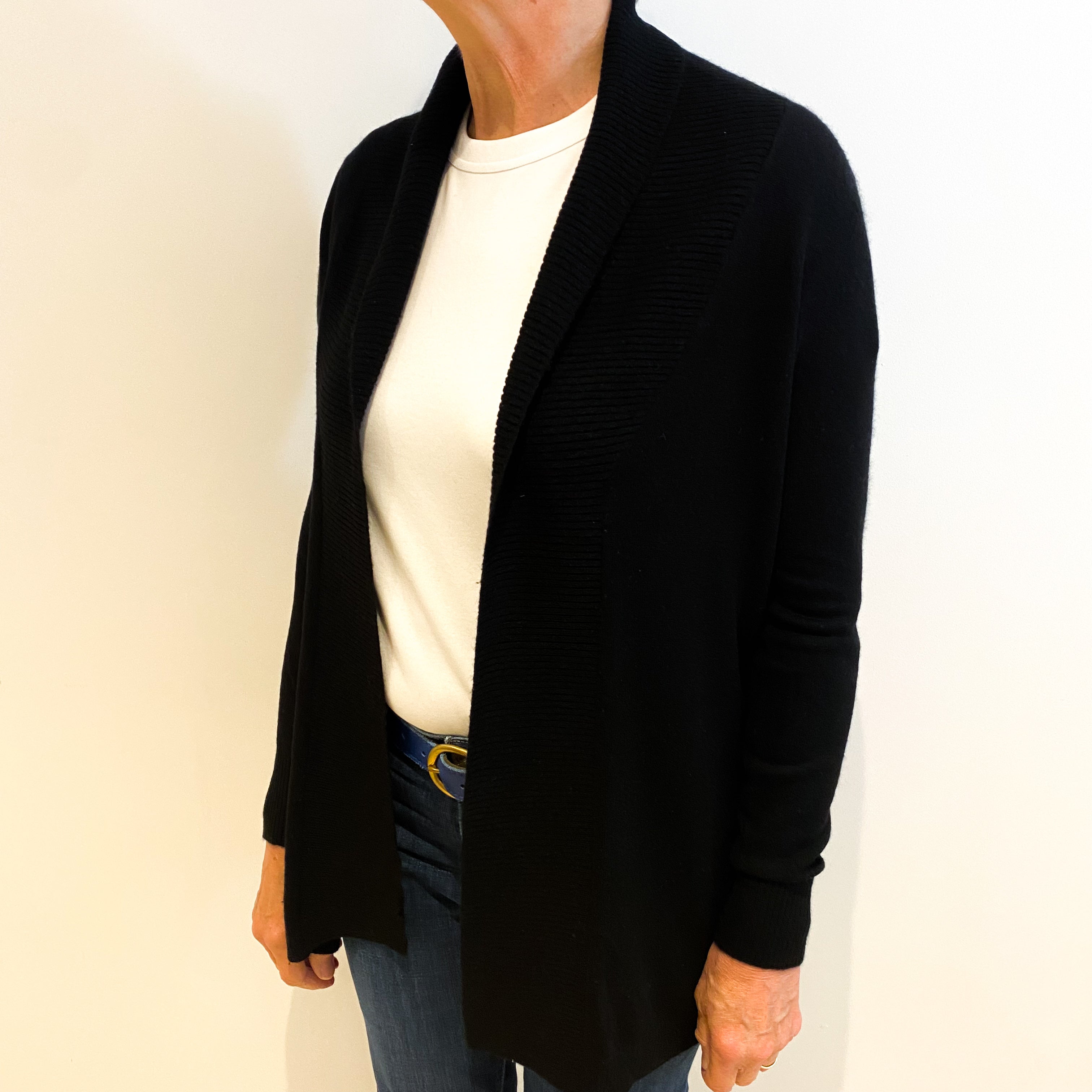 Black Cashmere Edge to Edge Cardigan Medium
