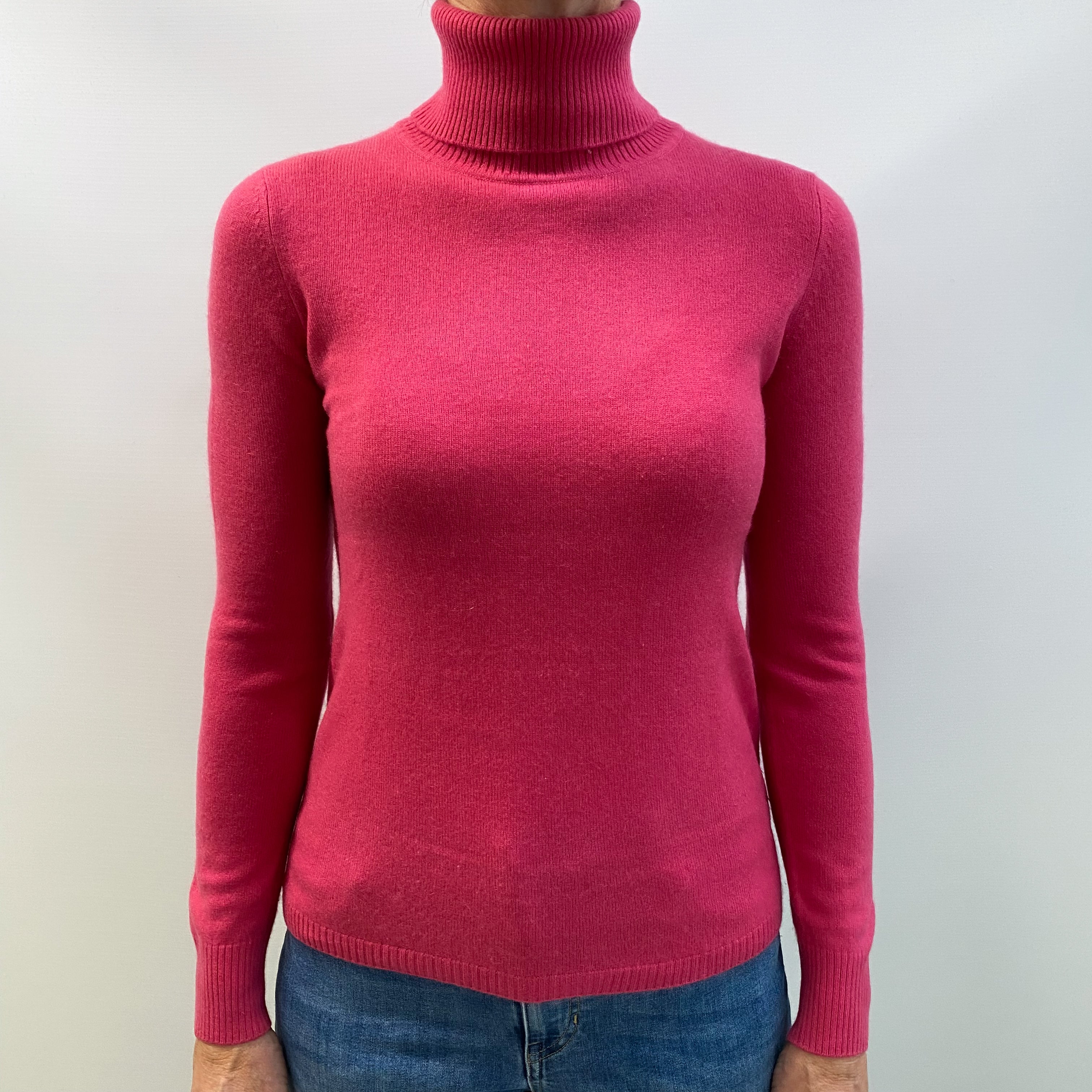 Rose Pink Cashmere Polo Neck Jumper Small