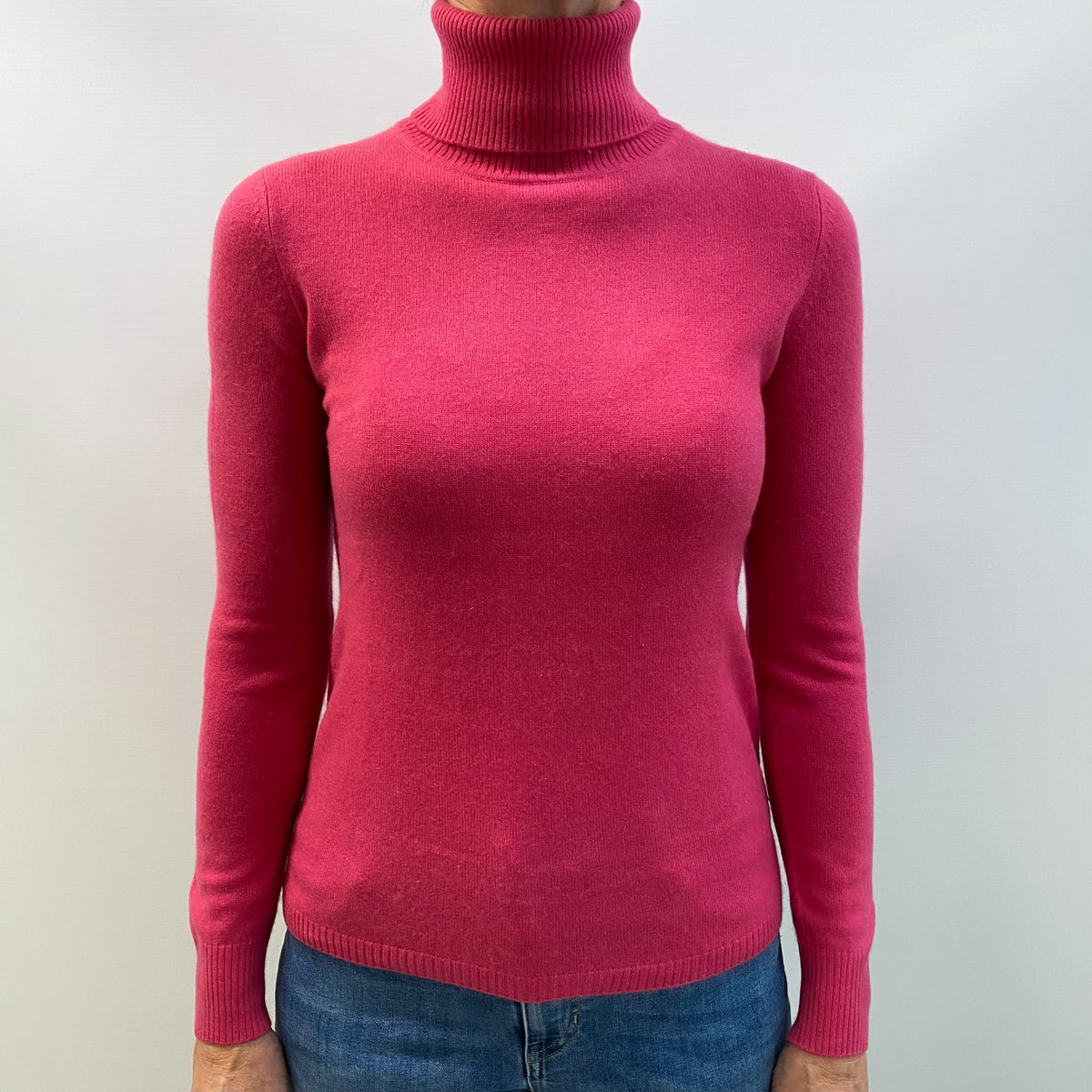Rose Pink Cashmere Polo Neck Jumper Small