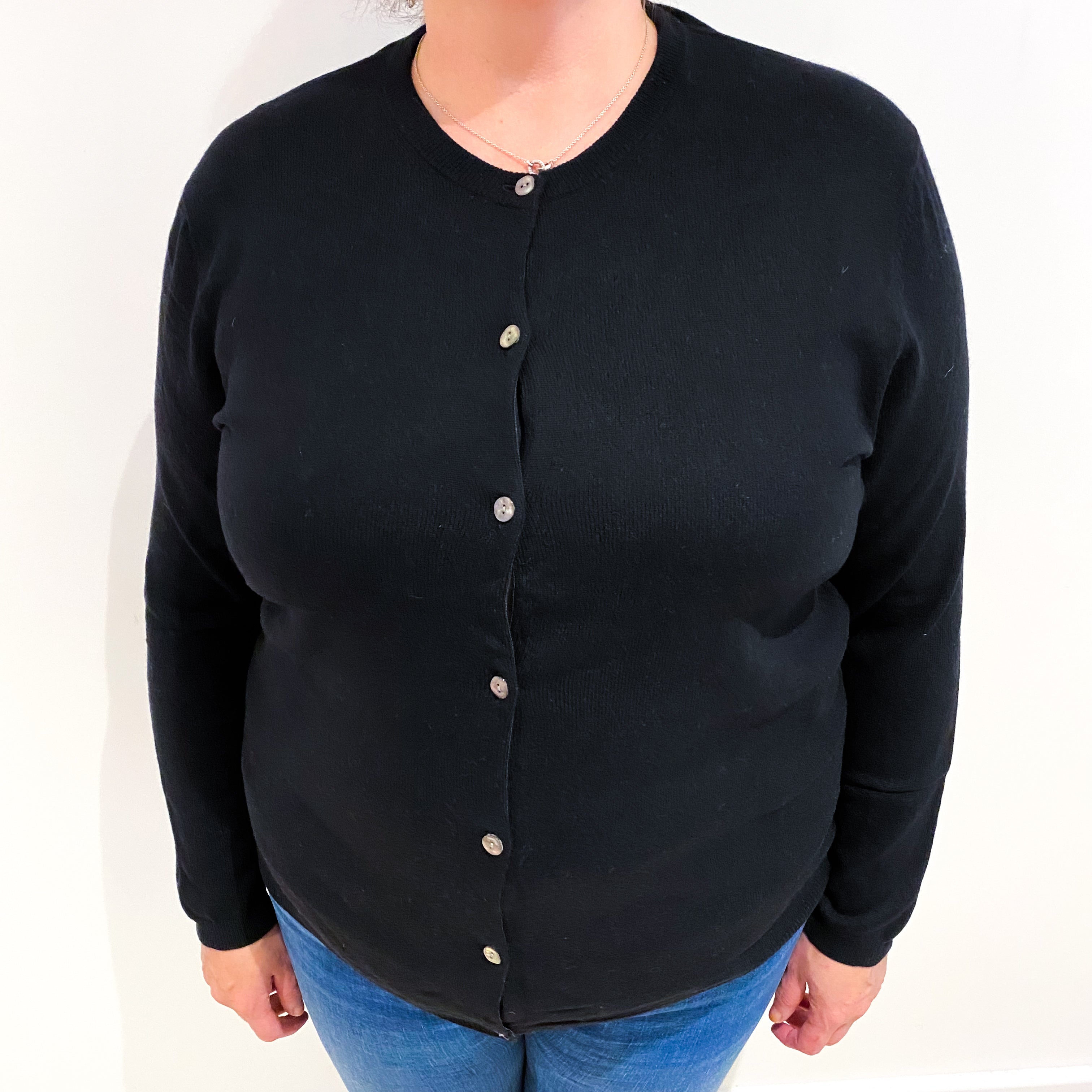 Black Cashmere Crew Neck Cardigan Extra Large