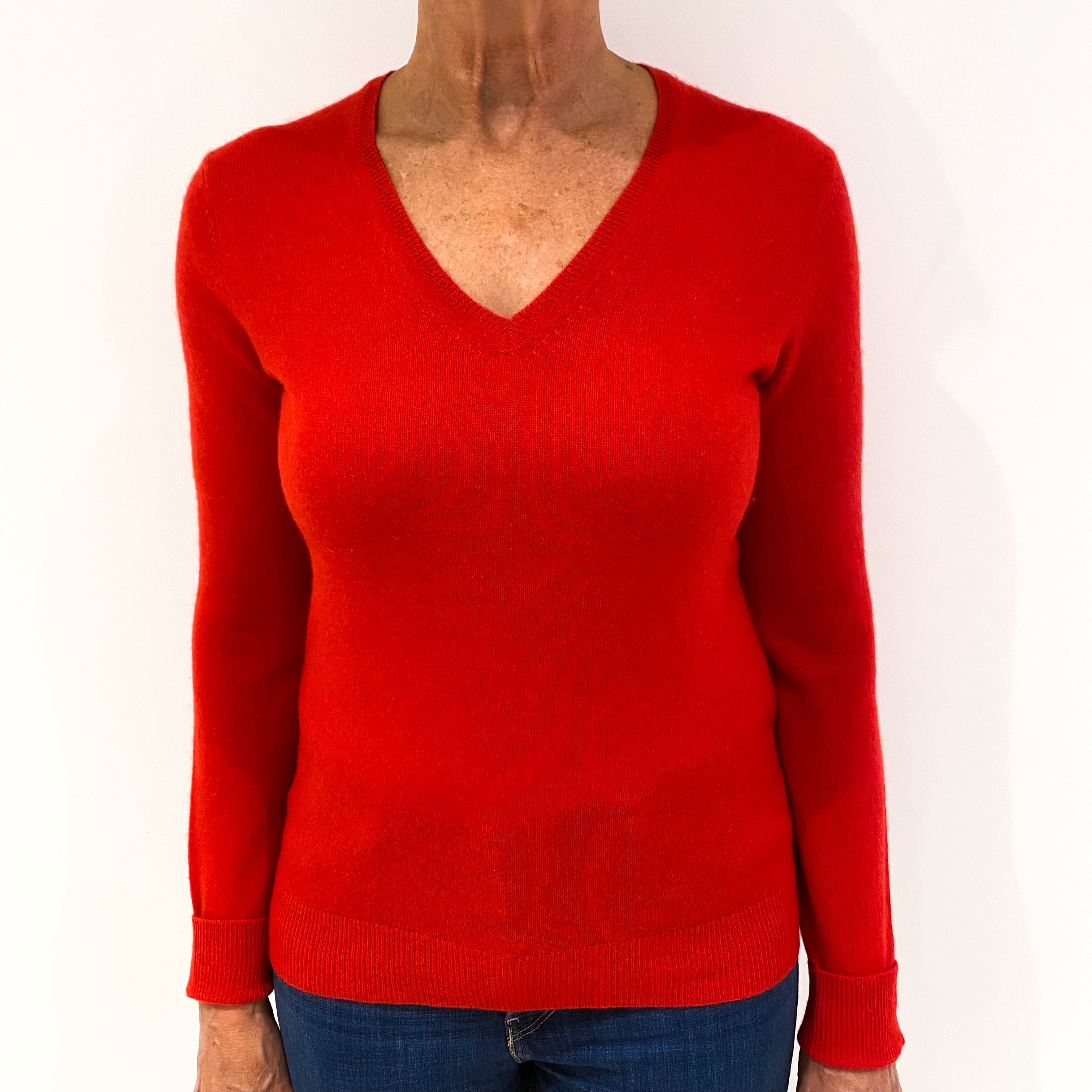 Scarlet Red Cashmere V-Neck Jumper Medium