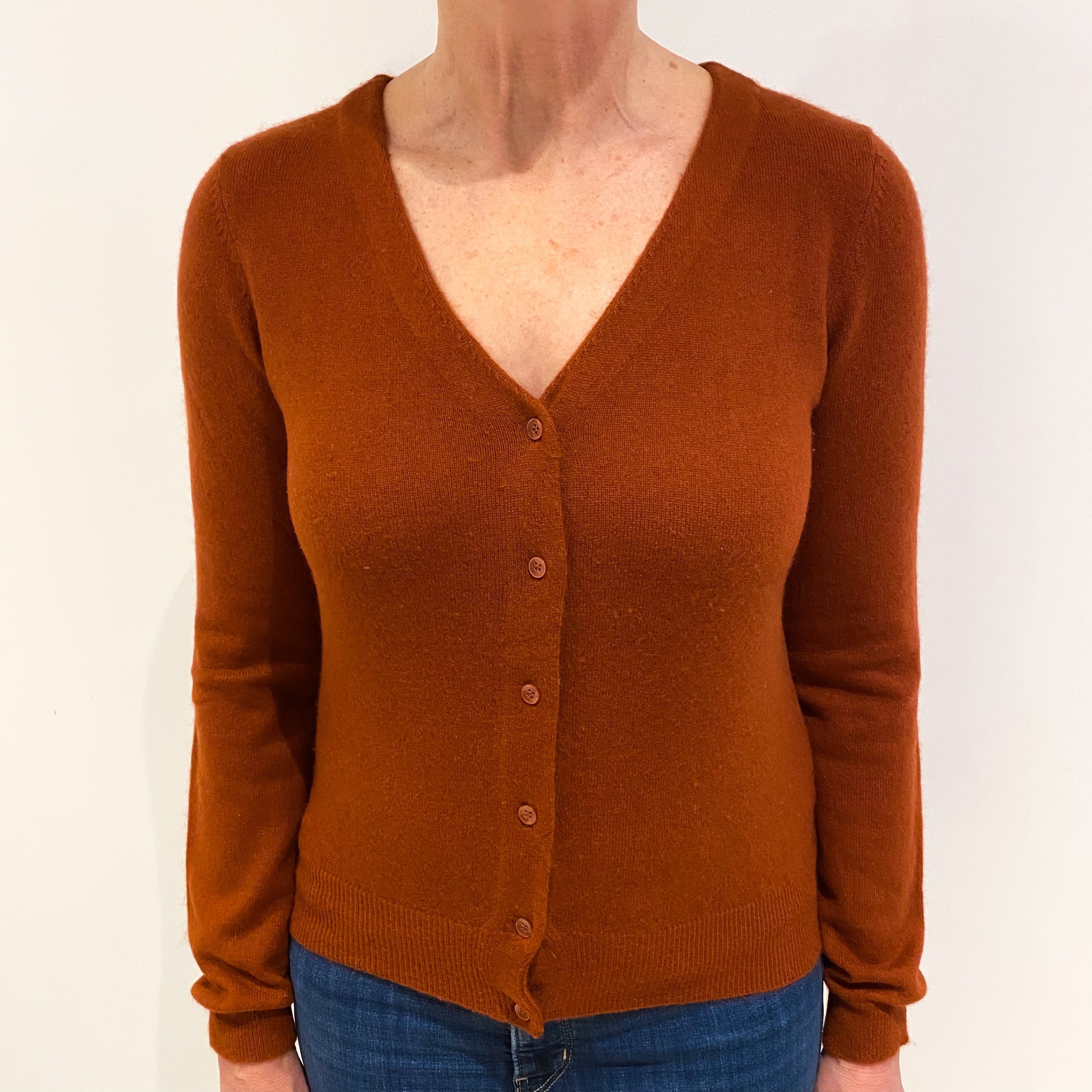 Paprika Orange Cashmere V Neck Cardigan Medium