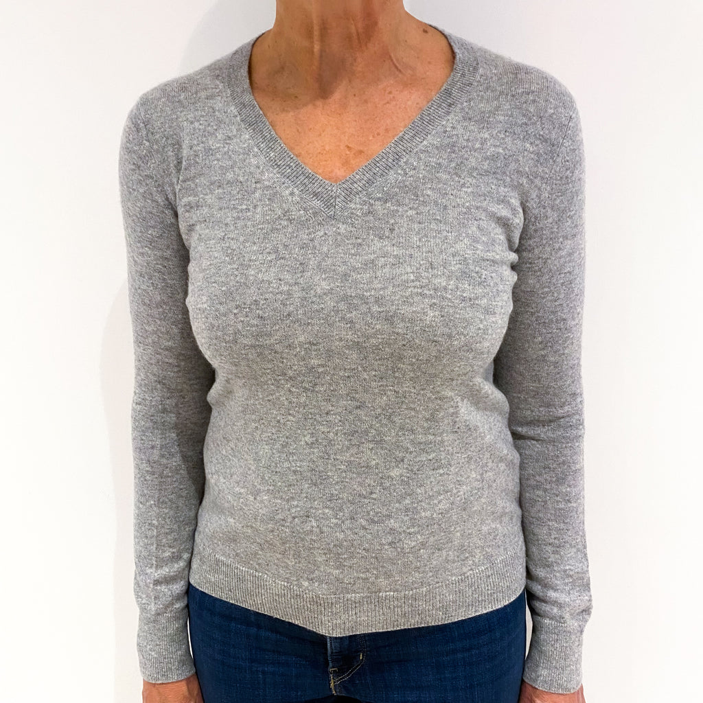 Ash Grey Cashmere V-Neck Jumper Medium