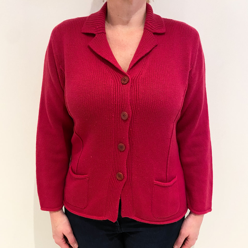 Italian Raspberry Pink Cashmere V Neck Cardigan With Pockets Large