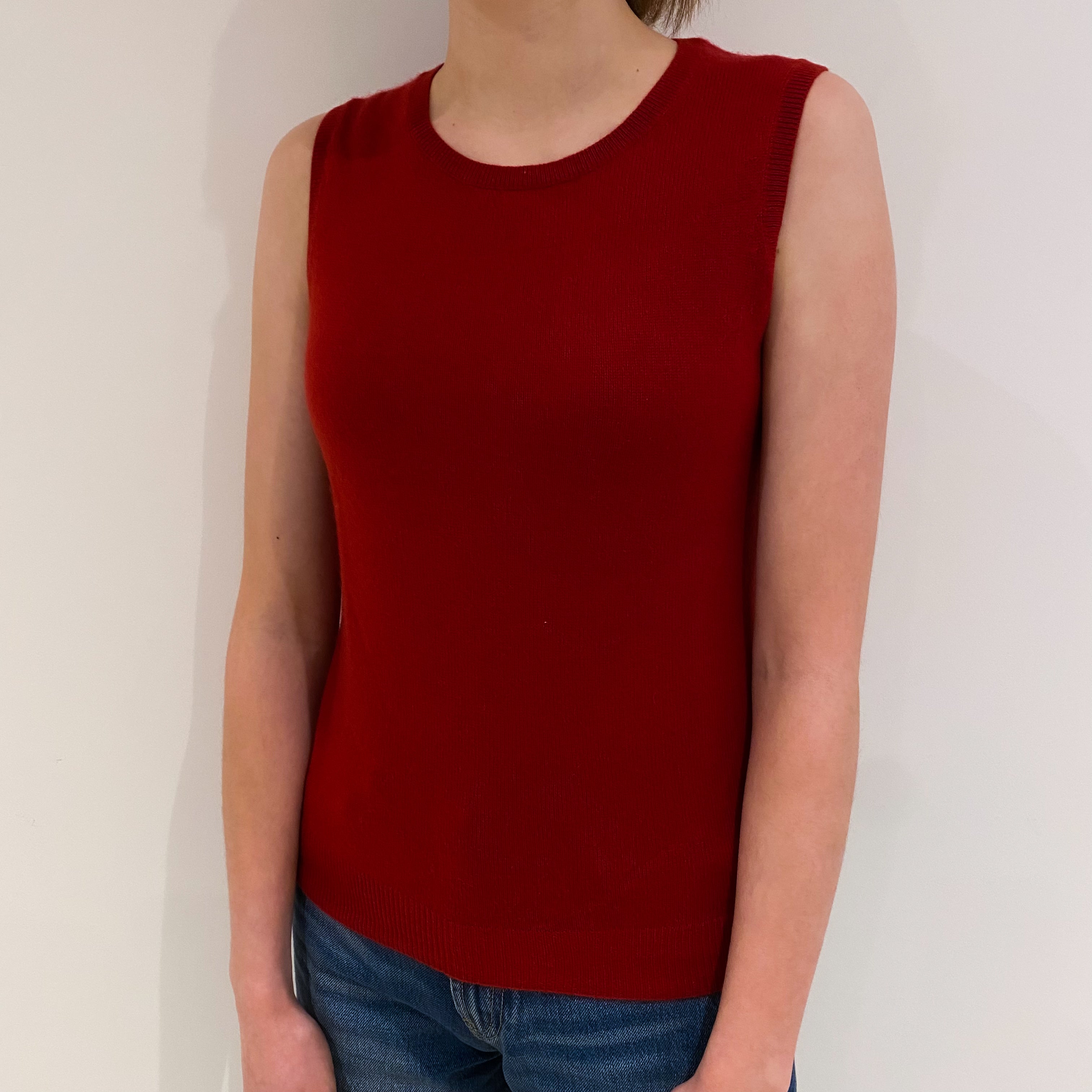 Post Box Red Cashmere Crew Neck Tank Top Extra Small