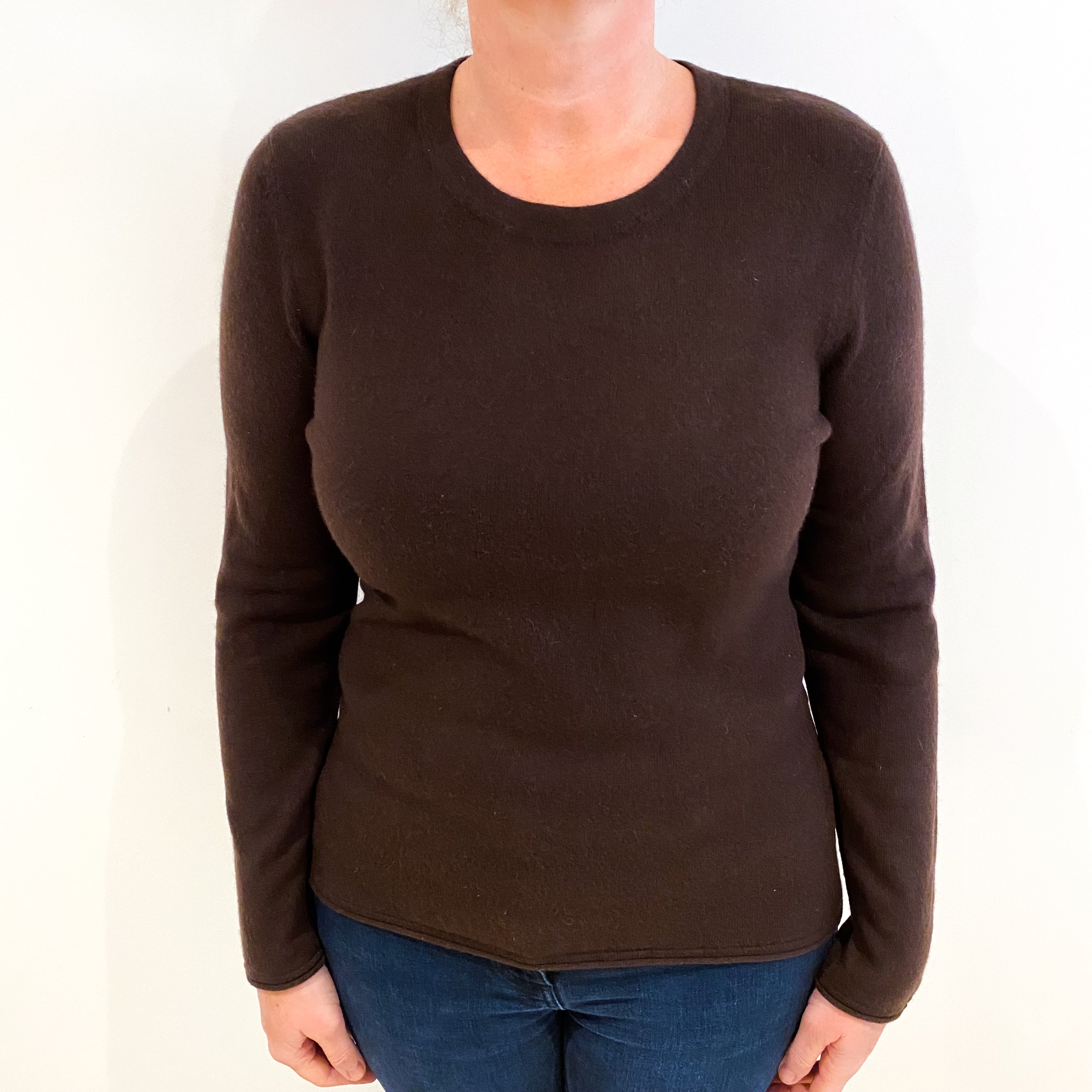 Chocolate Brown Cashmere Crew Neck Jumper Large