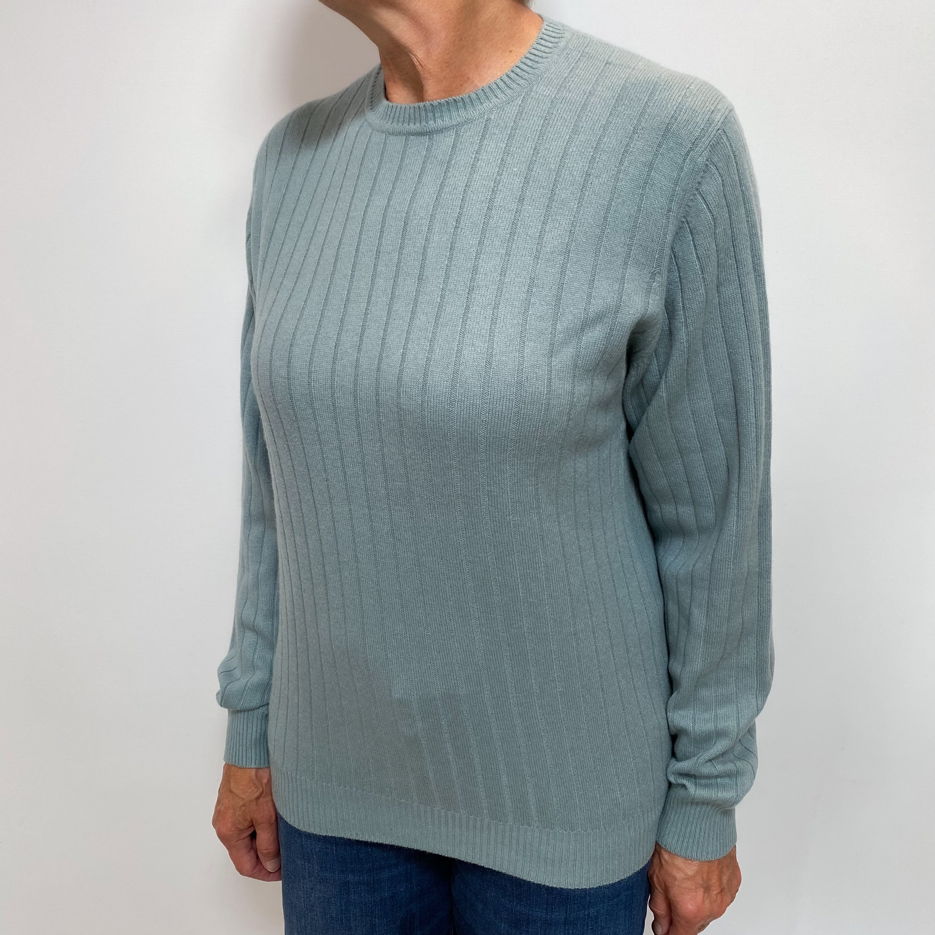 Dusky Green Cashmere Crew Neck Jumper Medium
