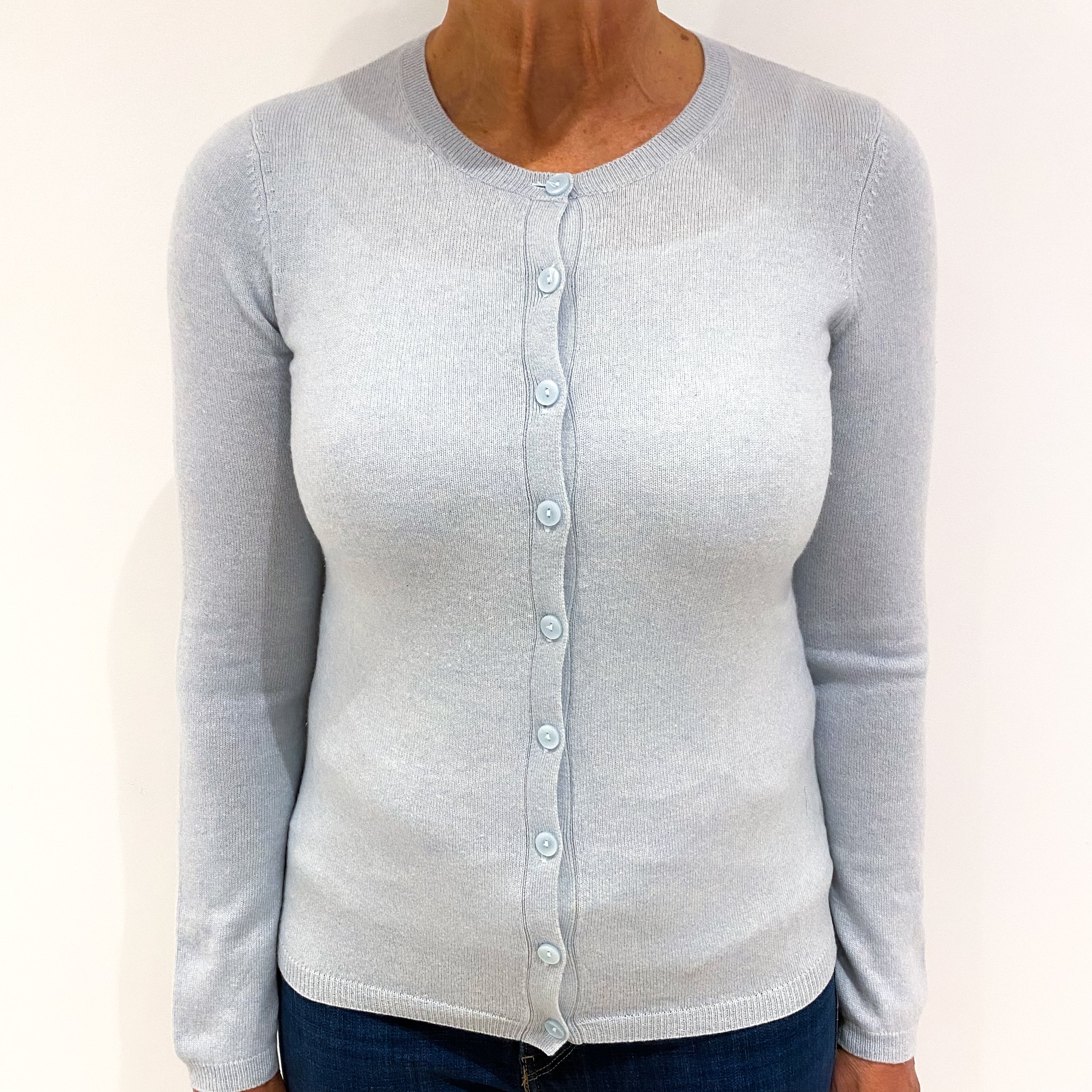 Pale Duck Egg Blue Cashmere Cardigan Medium