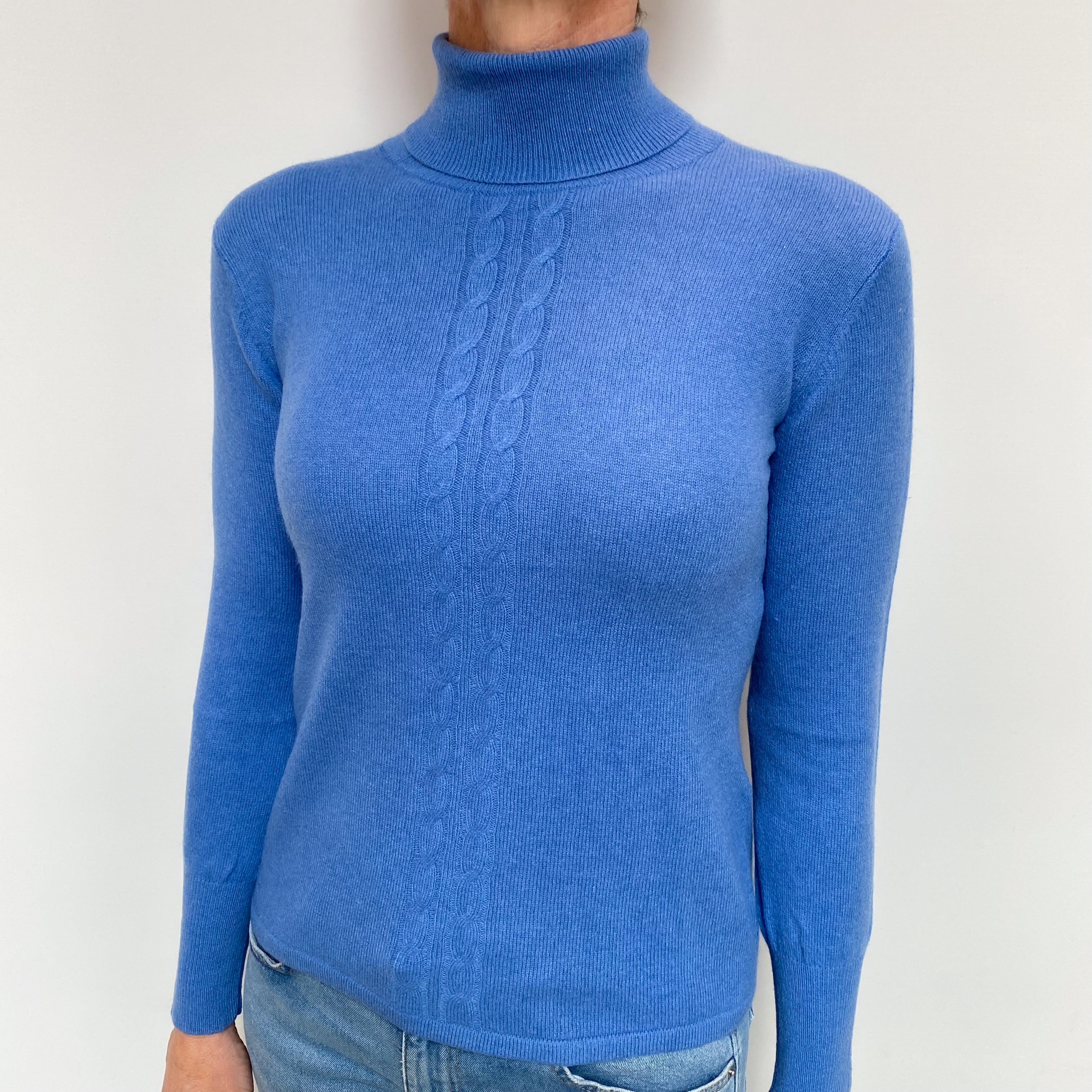 Tanzanite Blue Cashmere Polo Neck Jumper Small