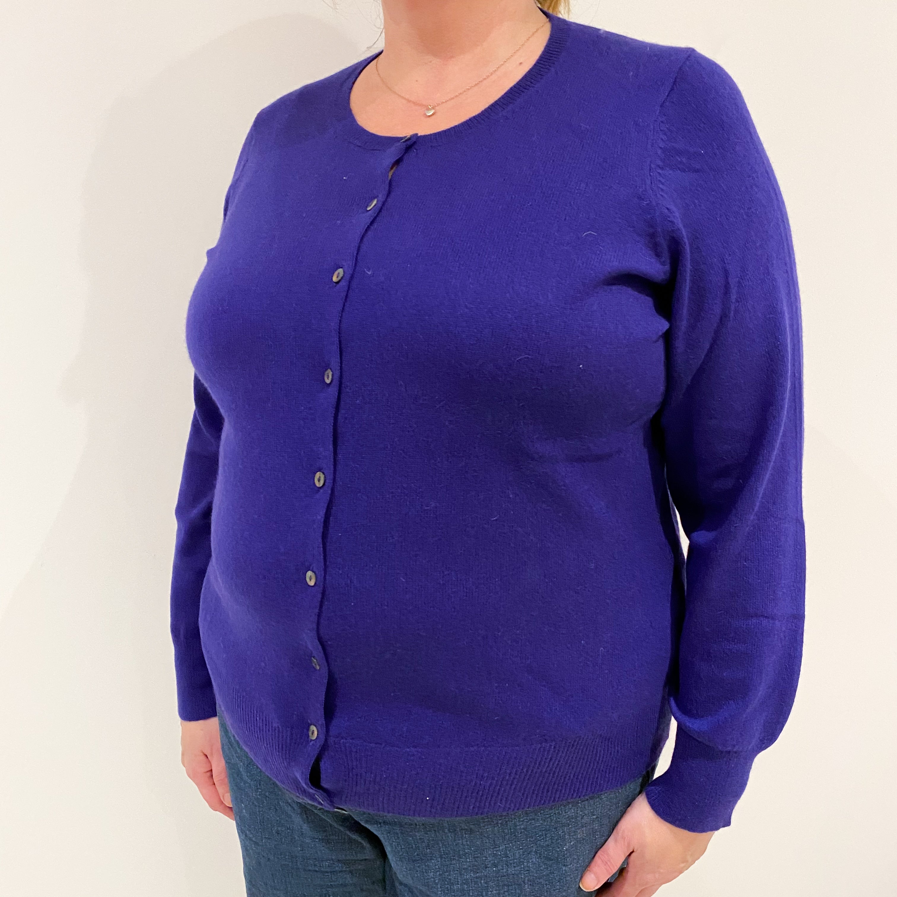 Indigo Purple Cashmere Crew Neck Cardigan Extra Large