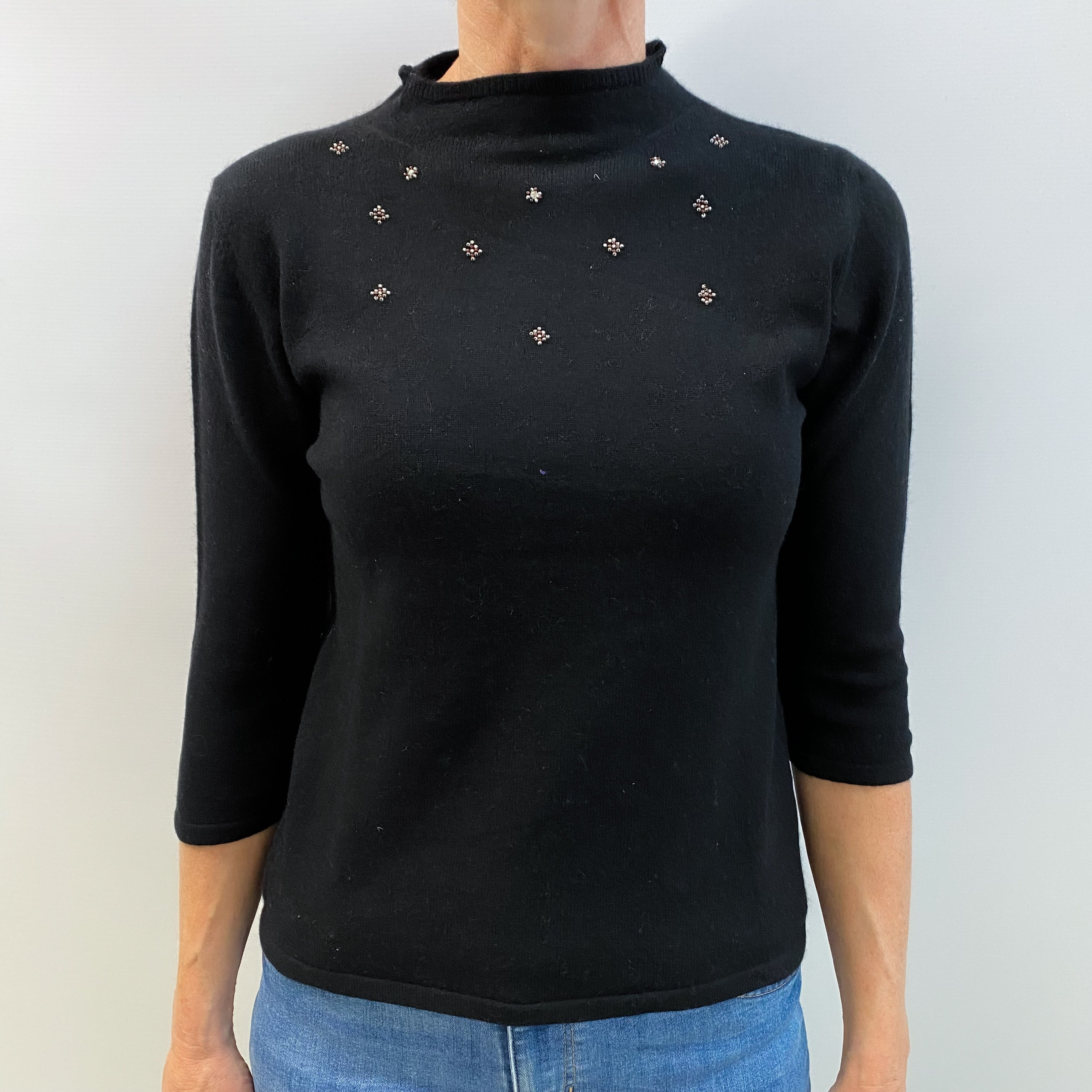Black Cashmere High Crew Neck Jumper Small