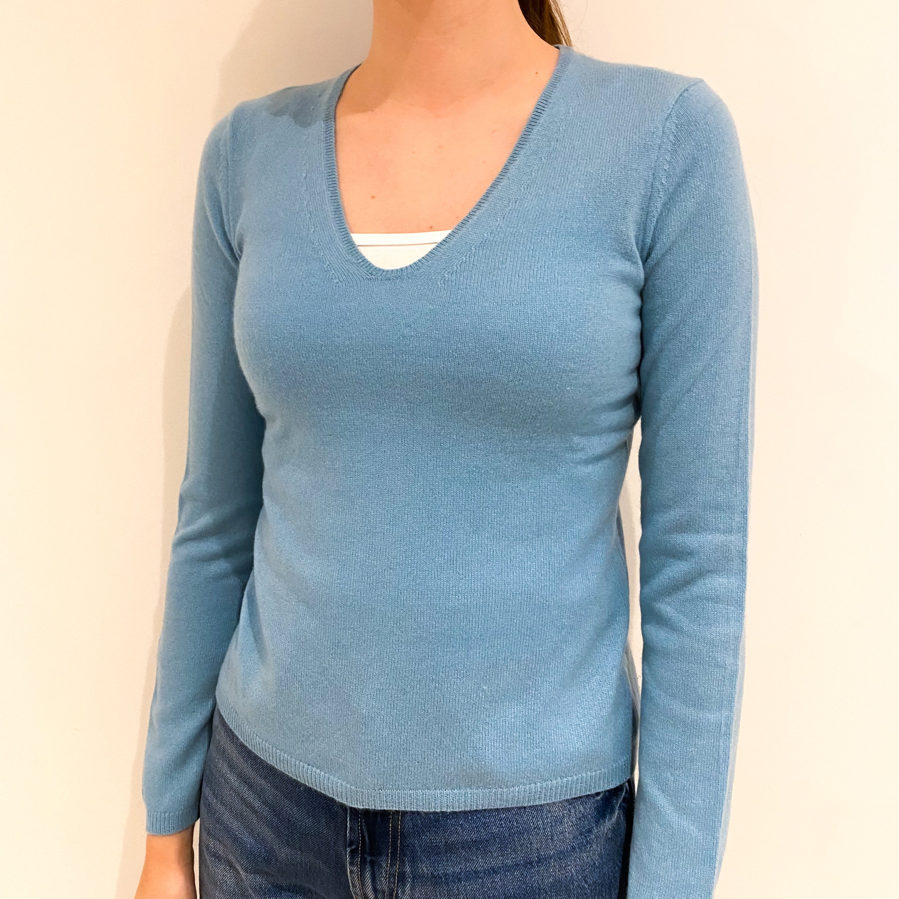 Aqua Blue Cashmere V-Neck Jumper Extra Small