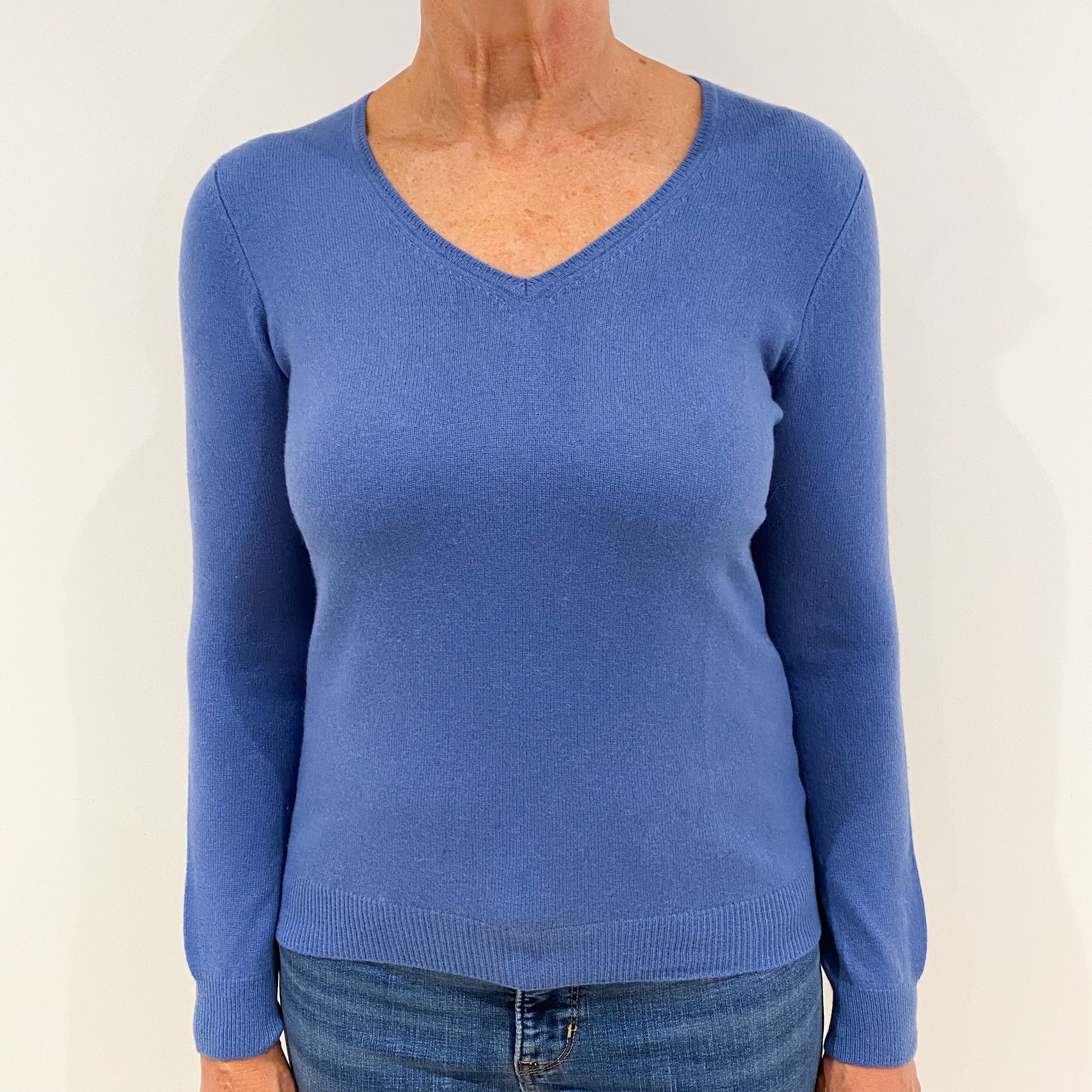Air Force Blue Cashmere V-Neck Jumper Medium