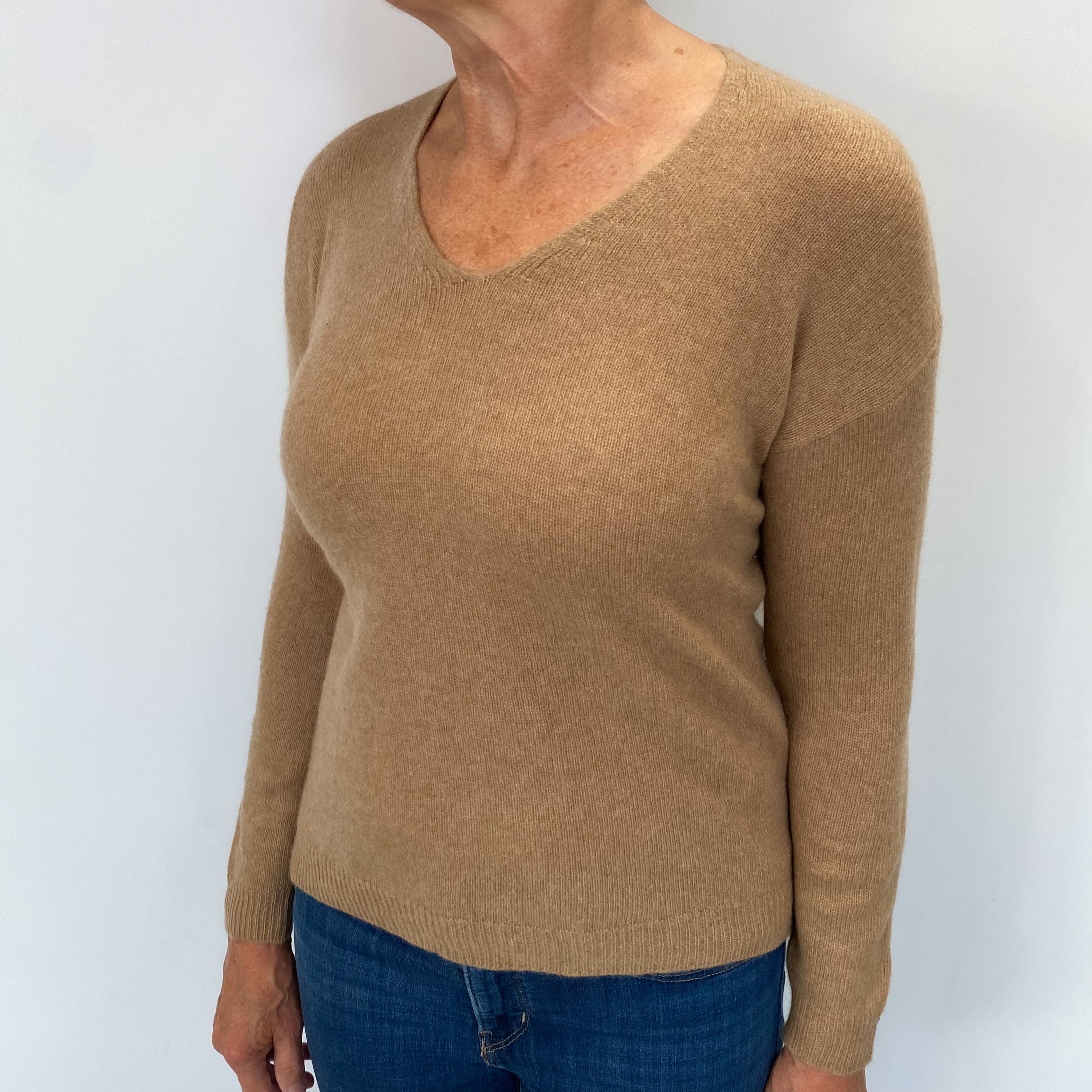 Butterscotch Brown Cashmere V Neck Jumper Medium