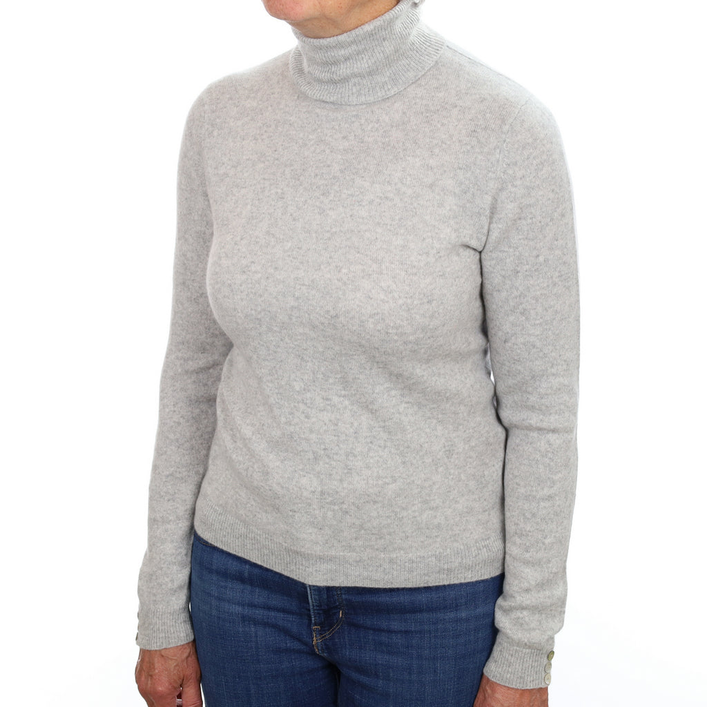 Smoke Grey Cashmere Polo Neck Jumper Medium