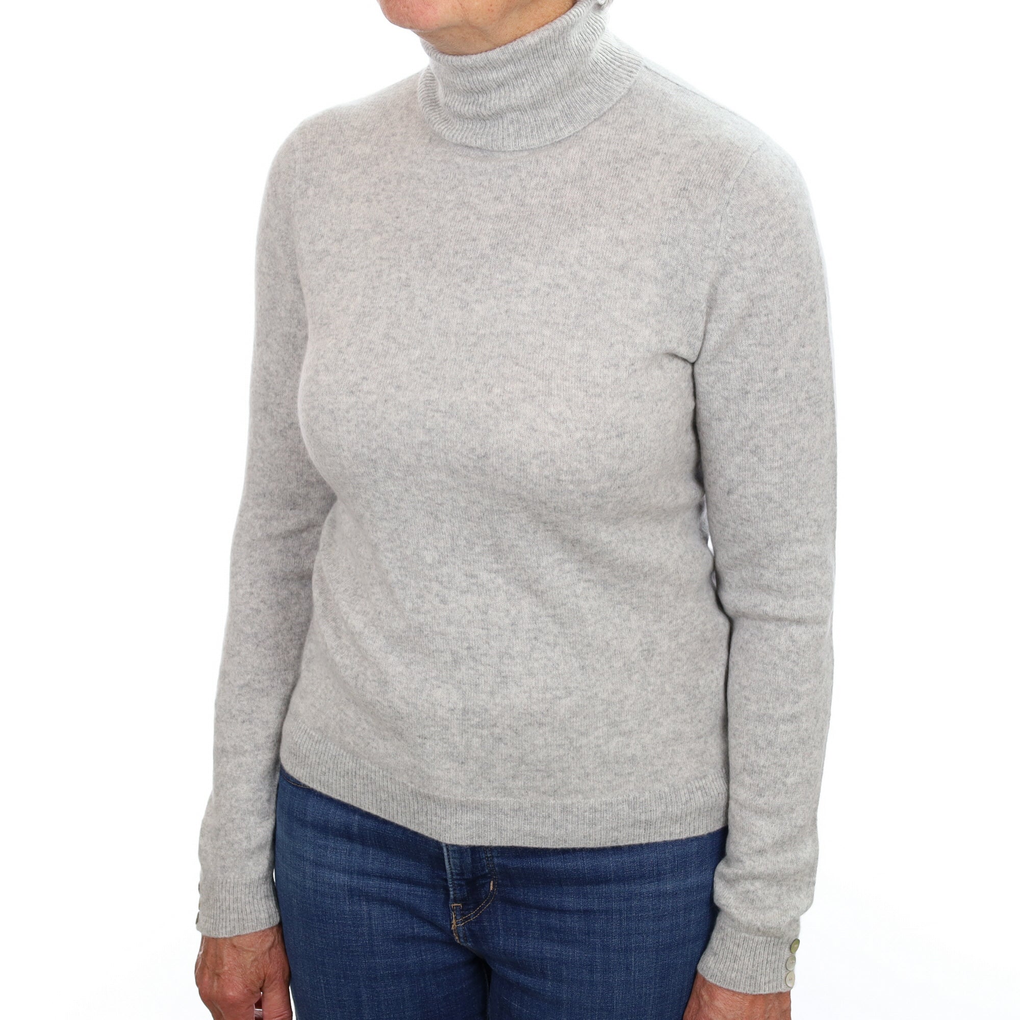 Smoke Grey Cashmere Polo Neck Jumper Medium