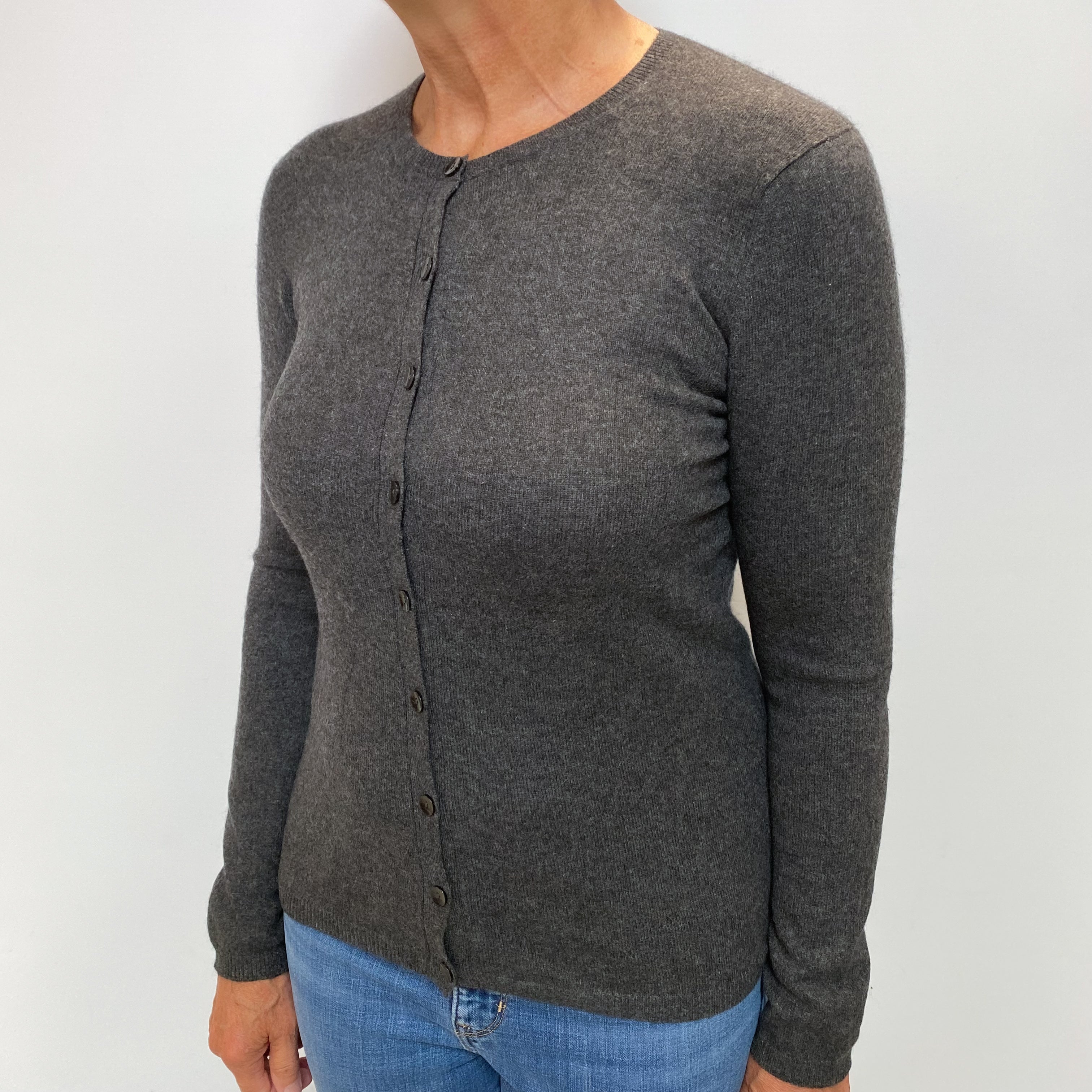 Dark Grey Cashmere Crew Neck Cardigan Medium