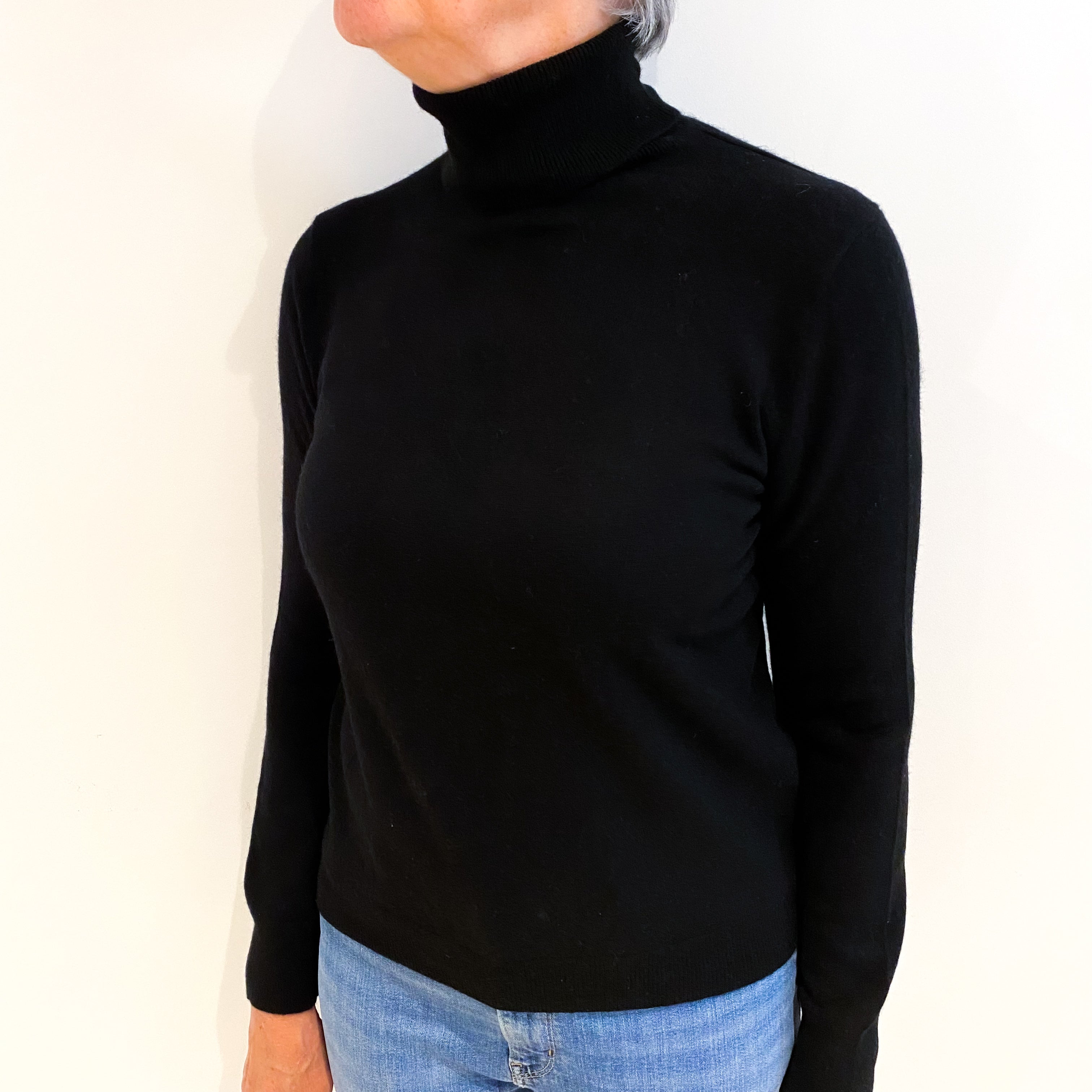 Black Cashmere Polo Neck Jumper Medium