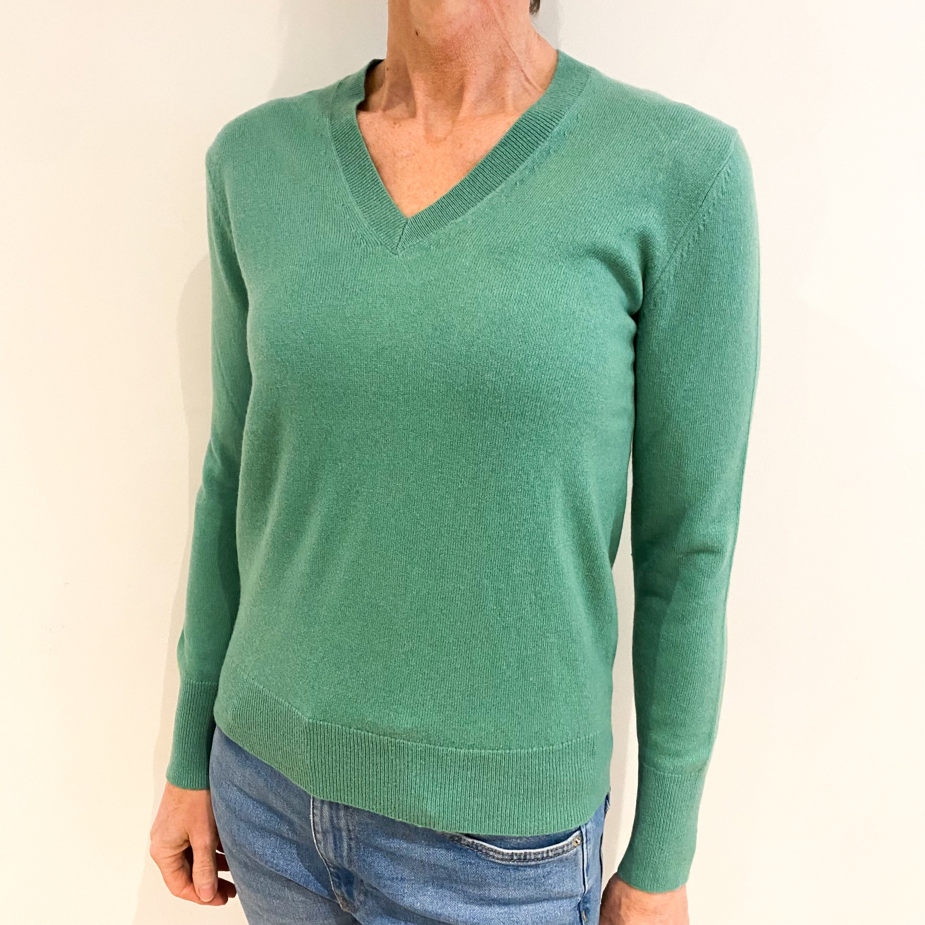 Sea Foam Green Cashmere V Neck Jumper Small