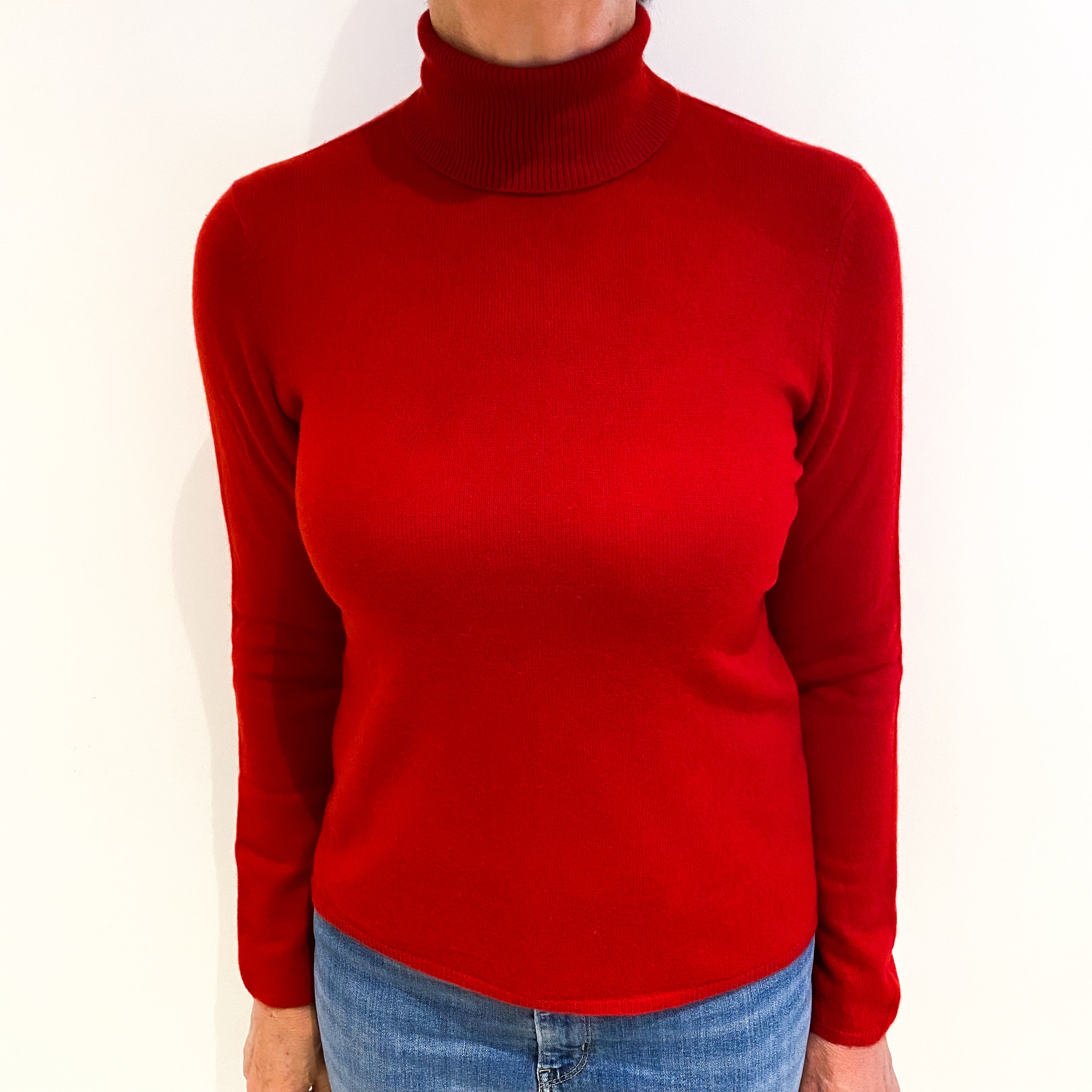 Post Box Red Cashmere Polo Neck Jumper Medium